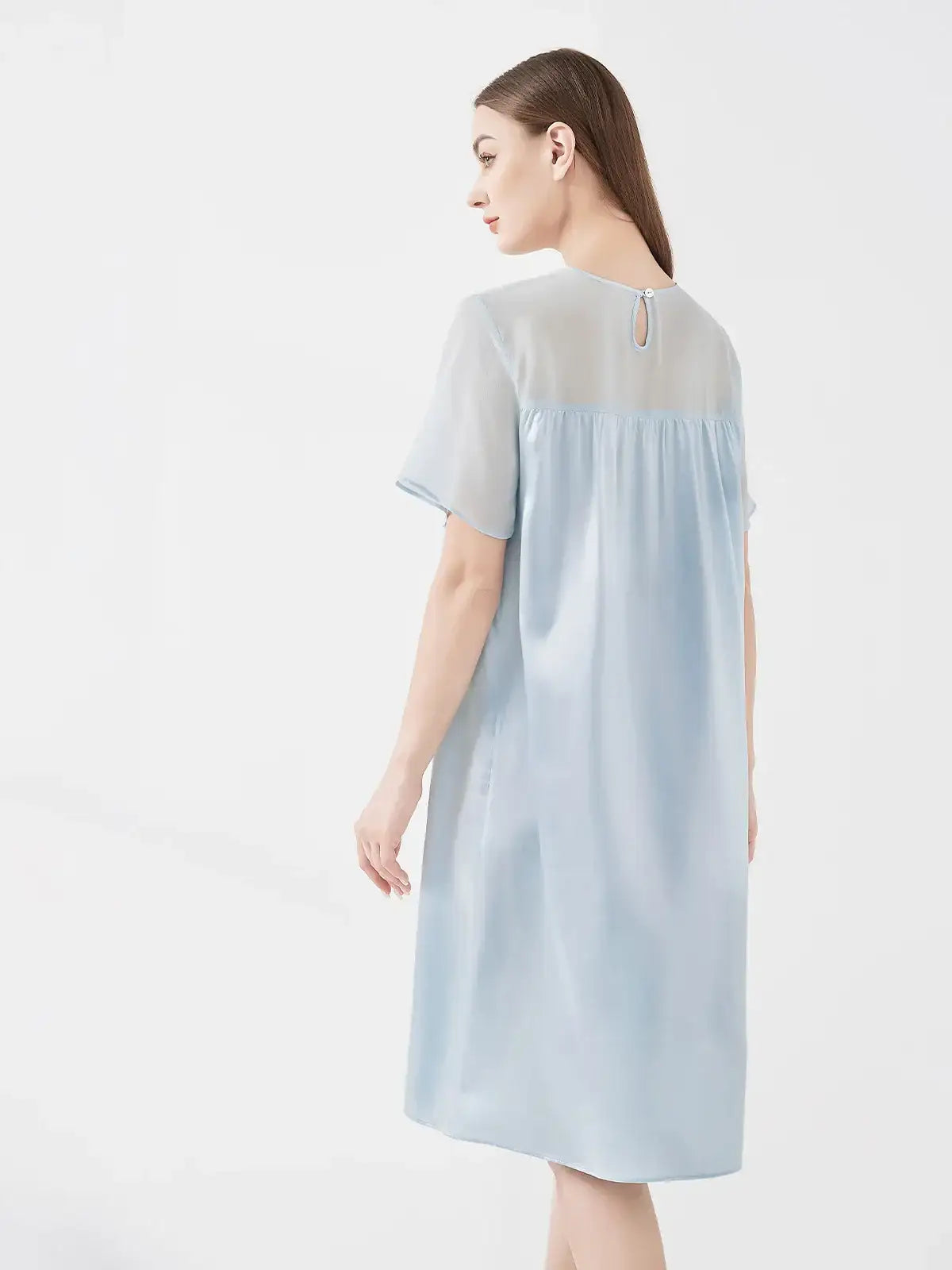 Georgette Stitching Elegant Nightdress #color_Baby Blue