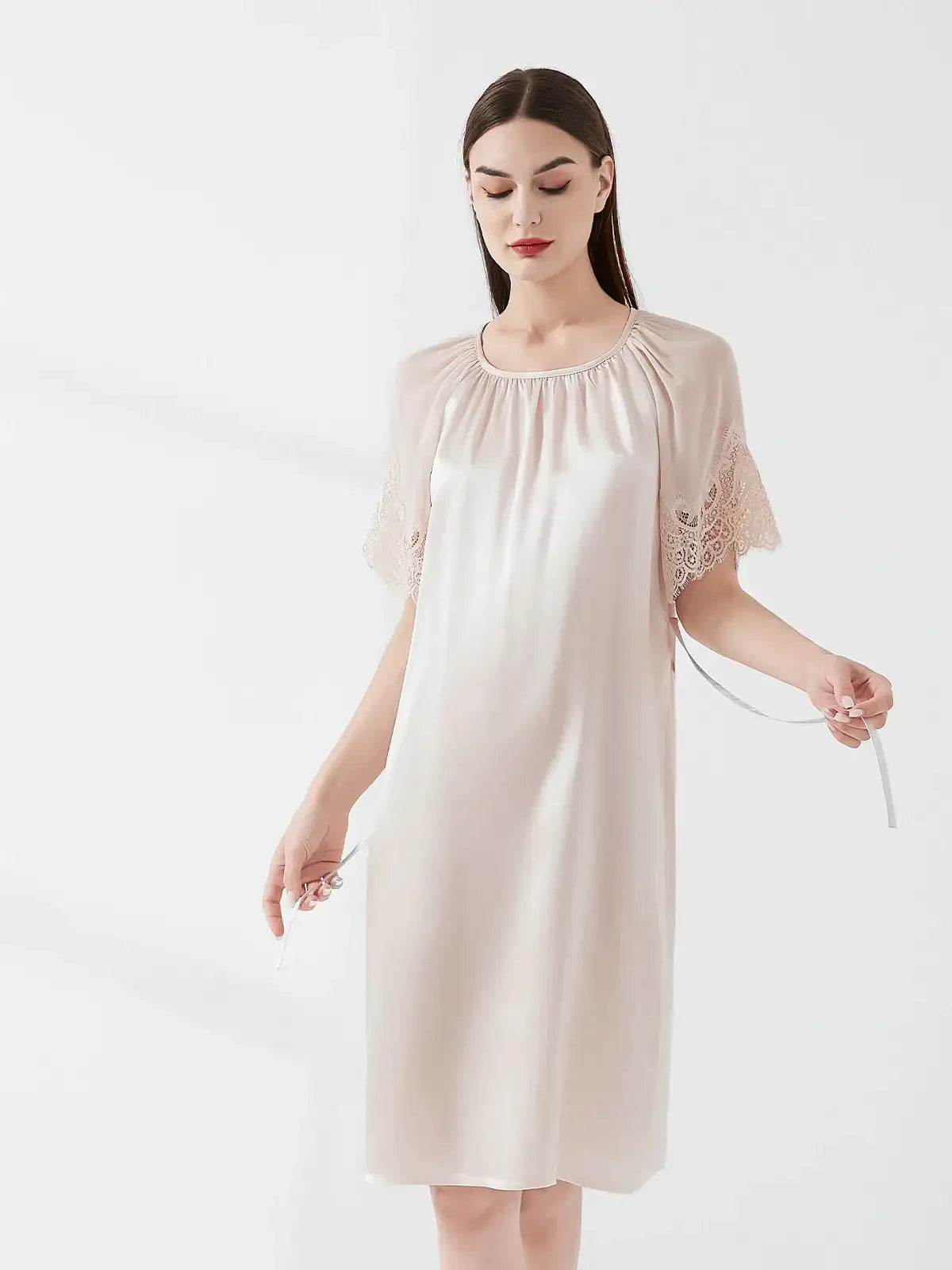 Lace Georgette Tie Nightdress - JANCESILK
