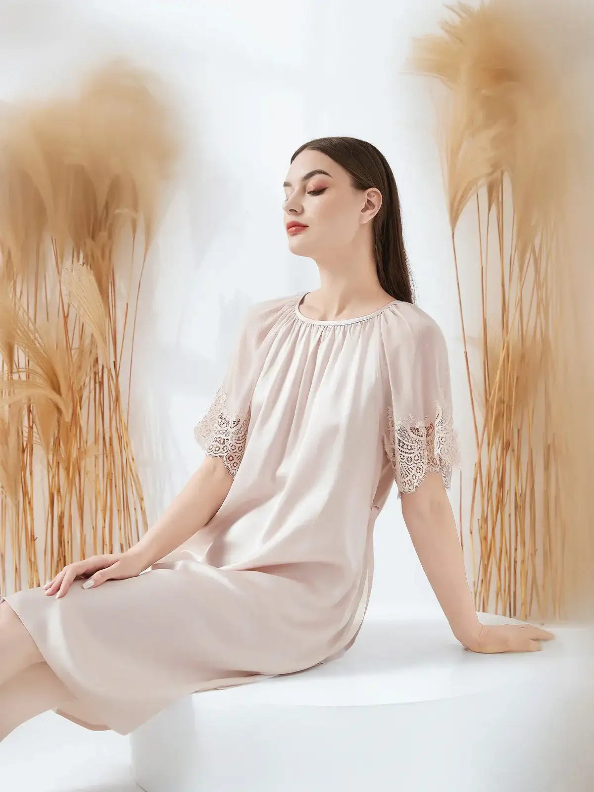 Lace Georgette Tie Nightdress - JANCESILK