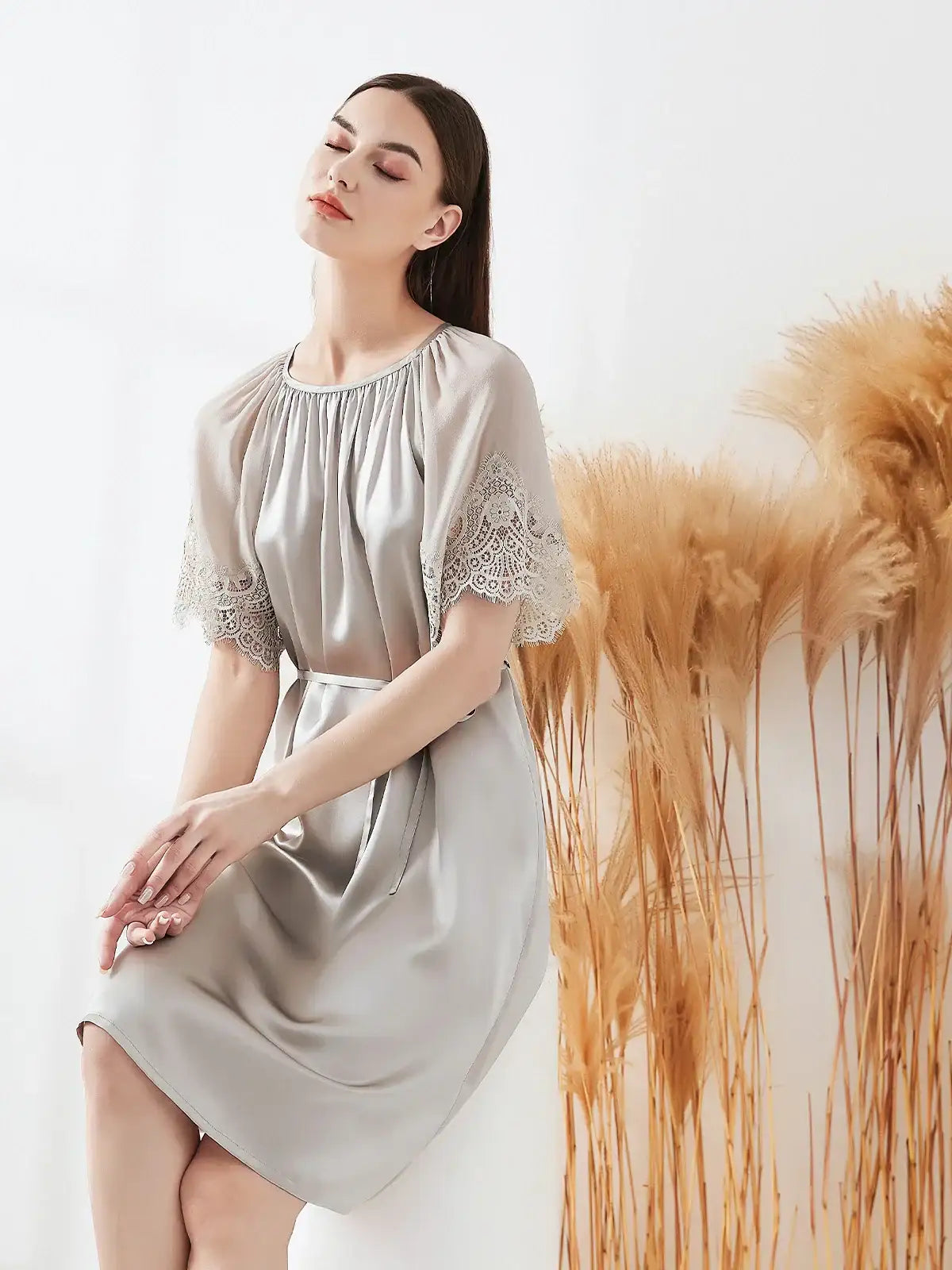 Lace Georgette Tie Nightdress - JANCESILK