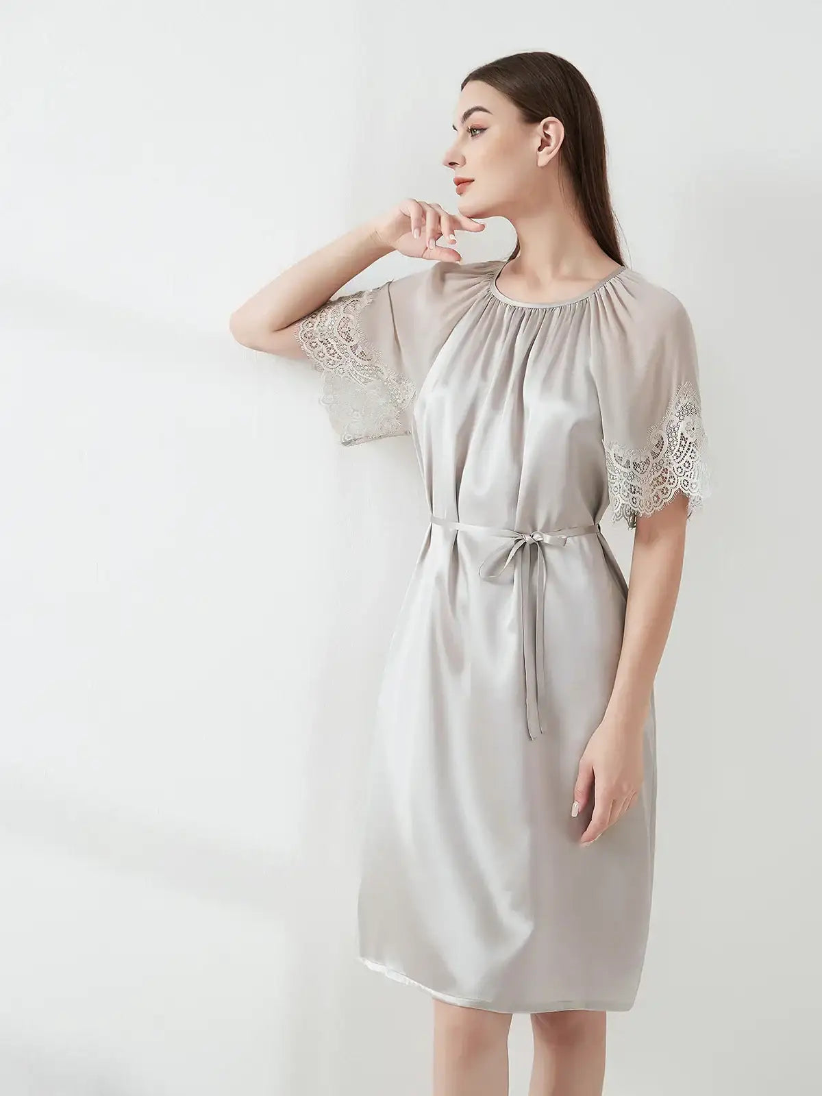 Lace Georgette Tie Nightdress - JANCESILK