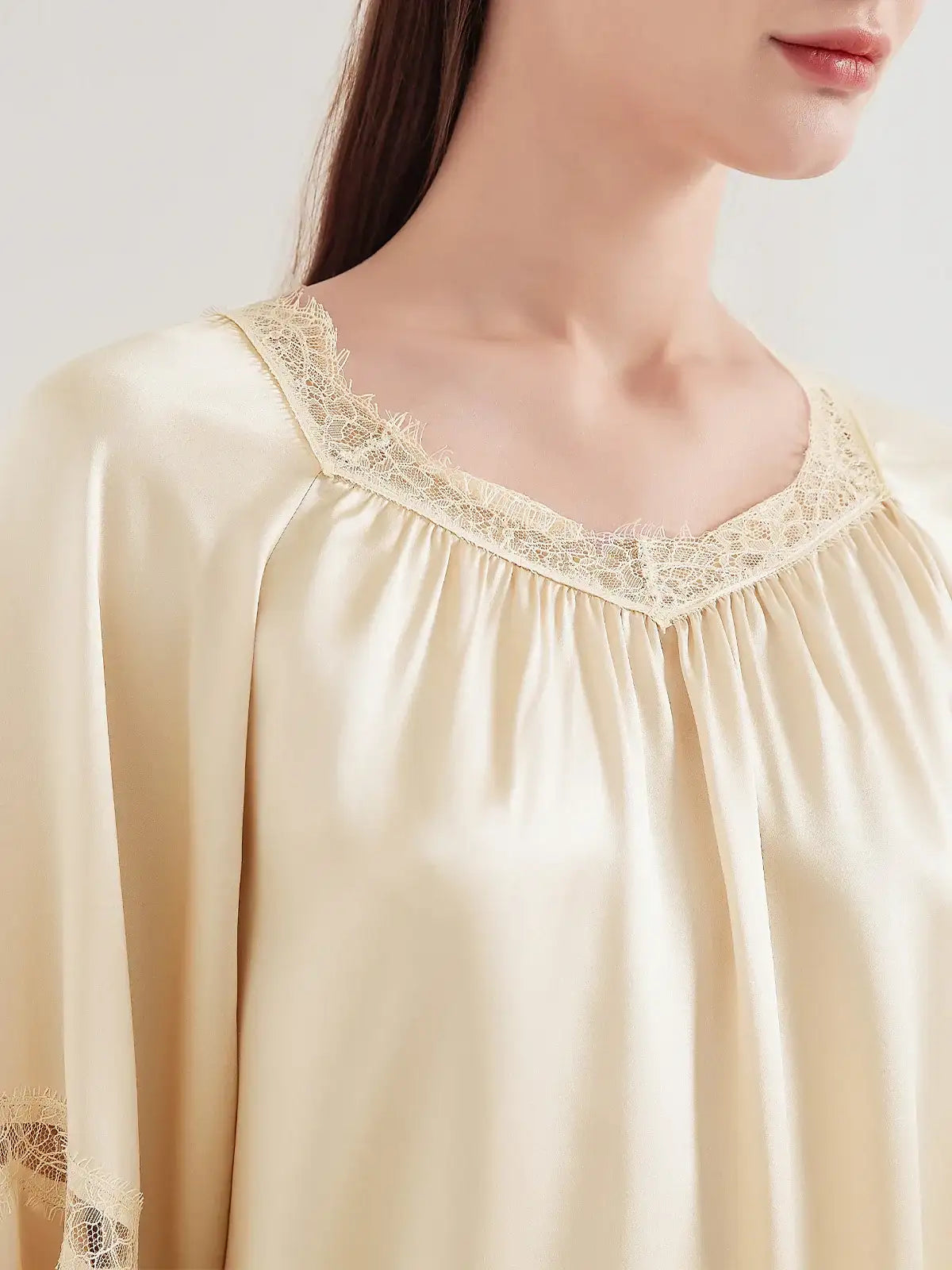 Lace pleated nightdress - JANCESILK
