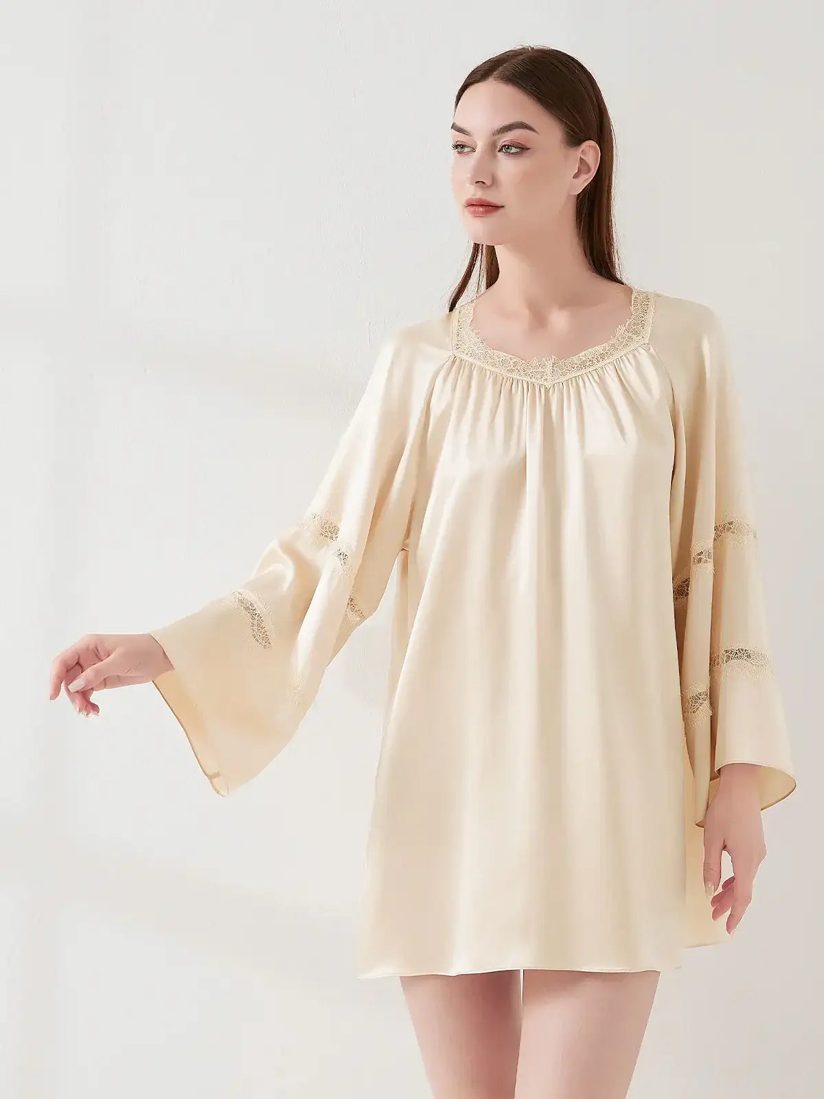 Lace pleated nightdress - JANCESILK