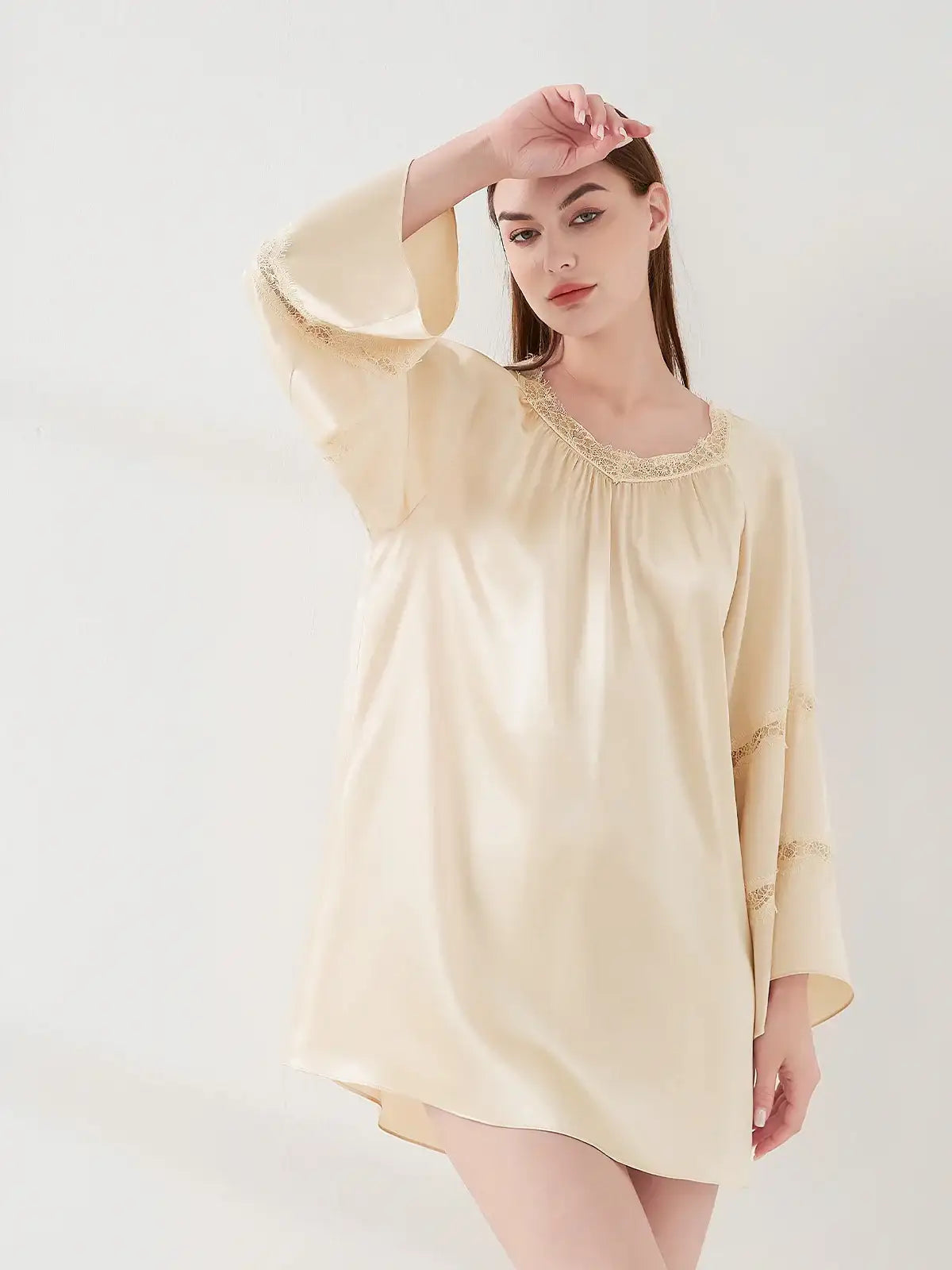Lace pleated nightdress - JANCESILK