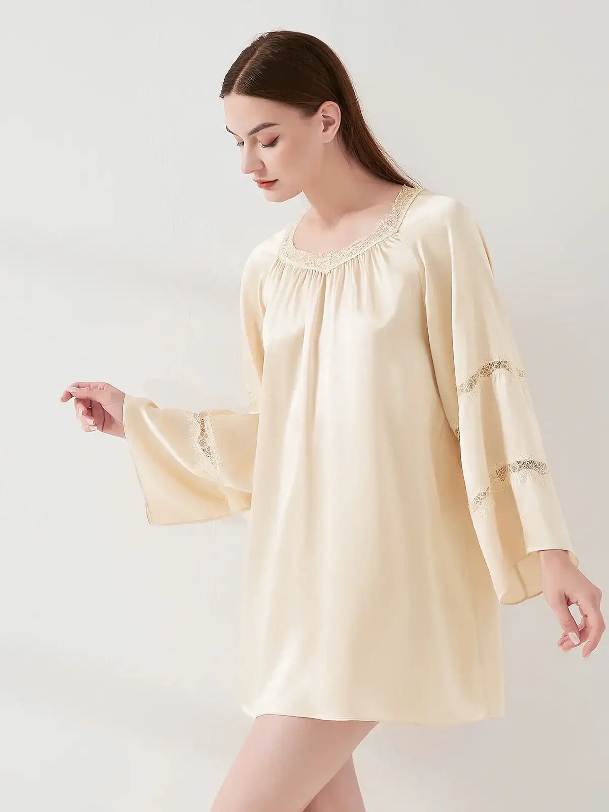 Lace pleated nightdress - JANCESILK