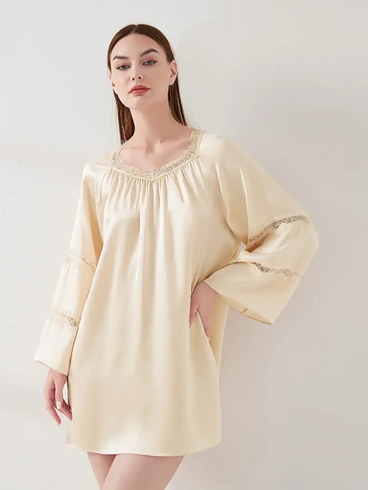 Lace pleated nightdress - JANCESILK