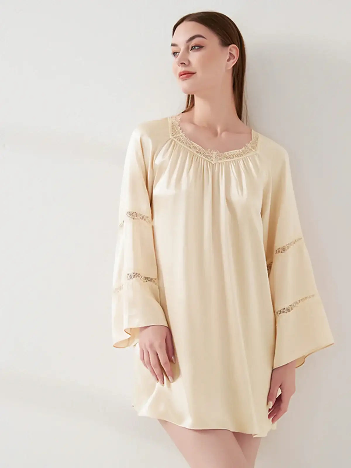 Lace pleated nightdress - JANCESILK