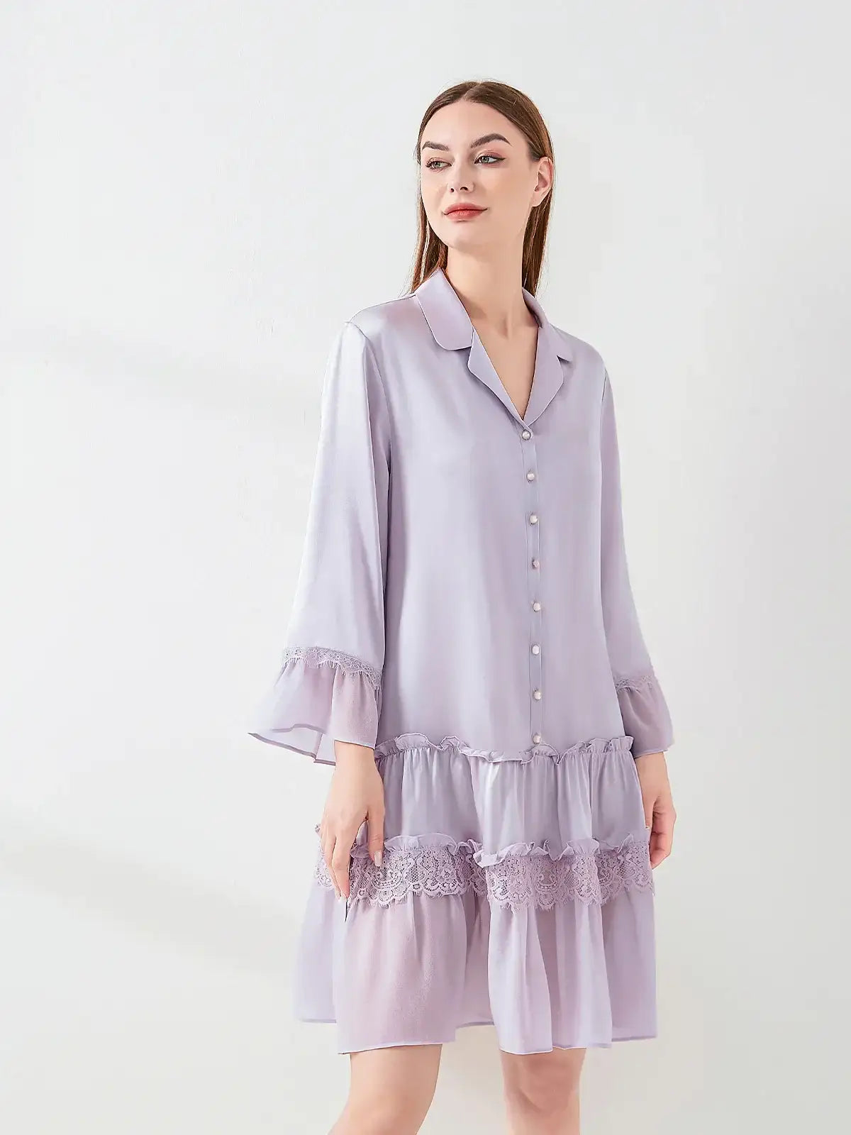 Ruffled lace princess nightdress - JANCESILK