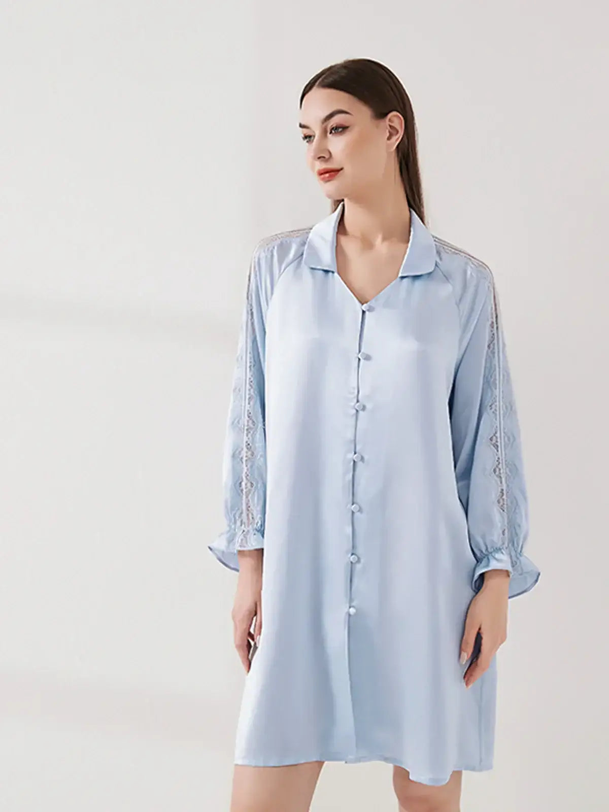 Lace Panel Raglan Sleeve Nightdress - JANCESILK