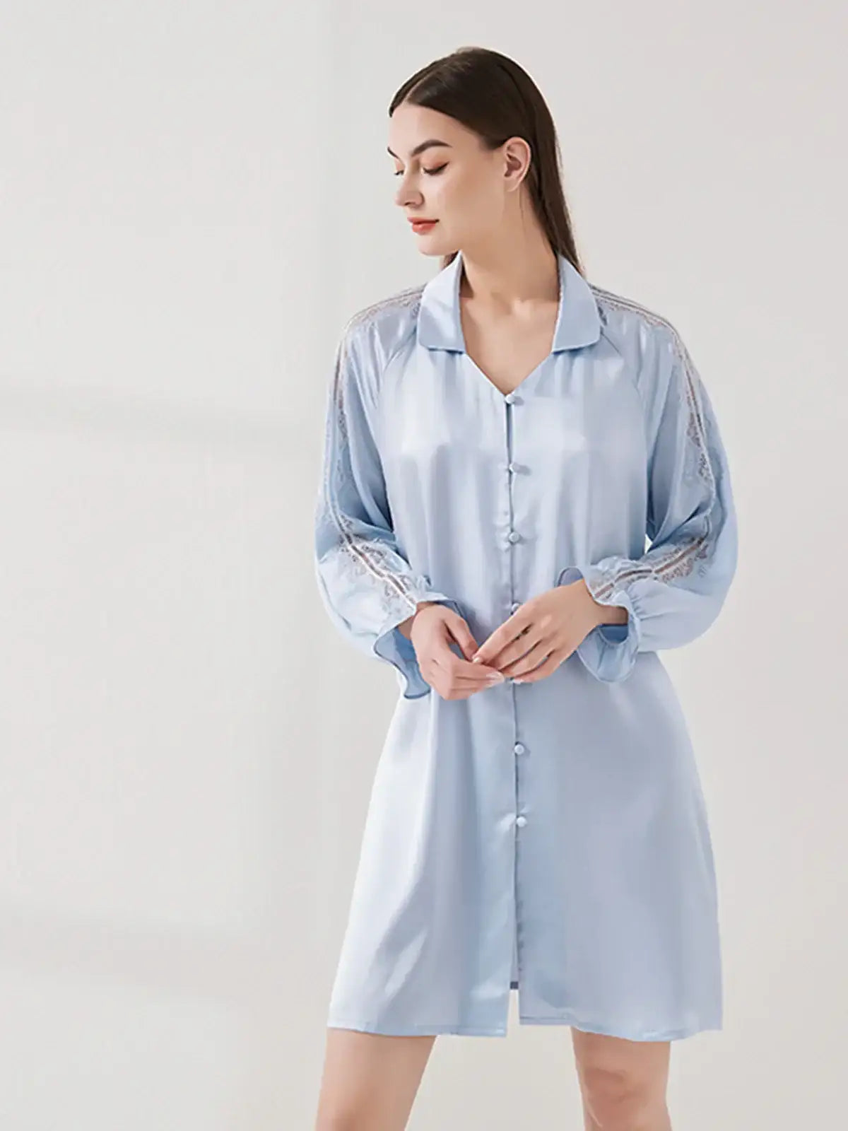 Lace Panel Raglan Sleeve Nightdress - JANCESILK