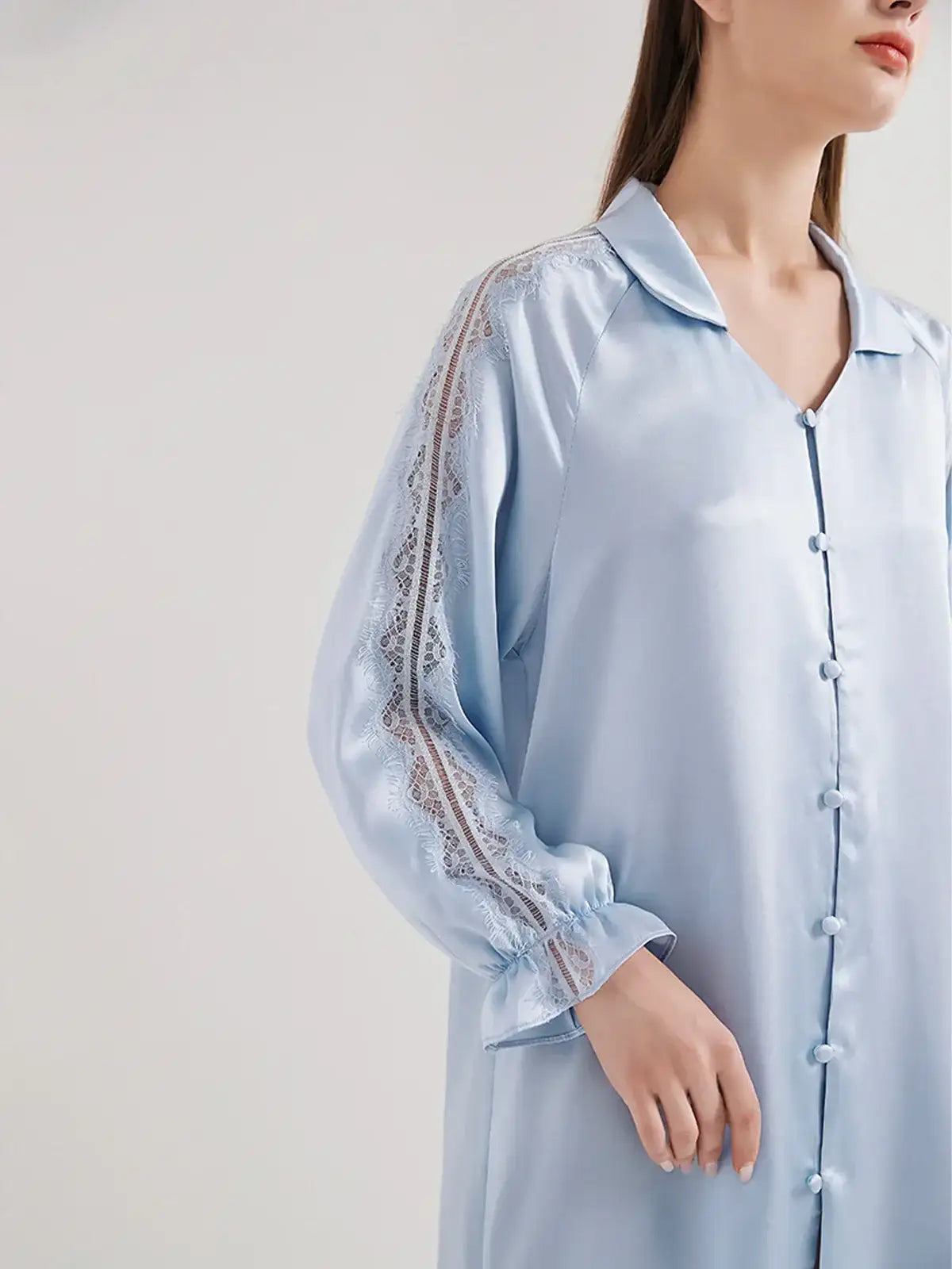 Lace Panel Raglan Sleeve Nightdress - JANCESILK