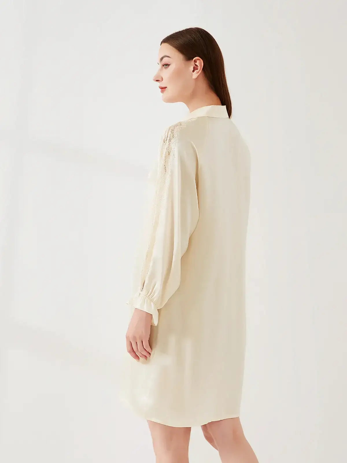 Lace Panel Raglan Sleeve Nightdress #color_Light Lemon Yellow