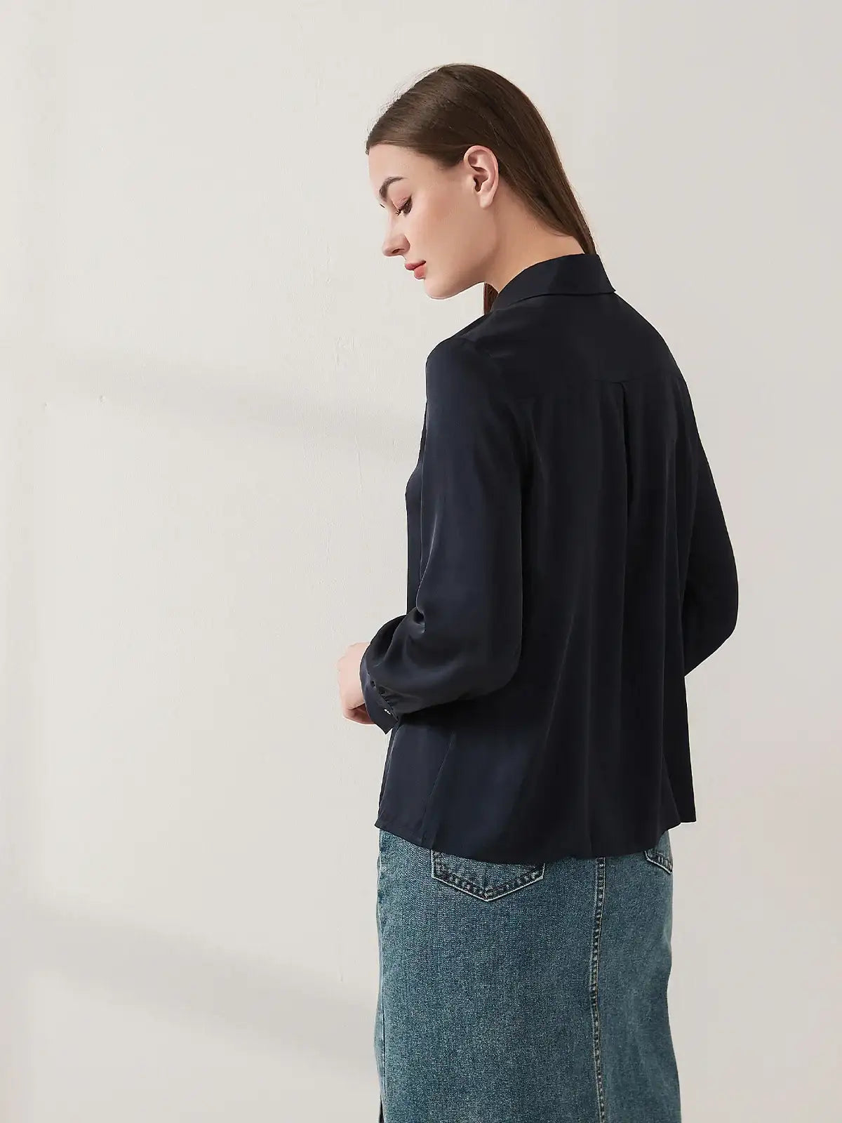 Stretch silk double joe shirt#color_Navy