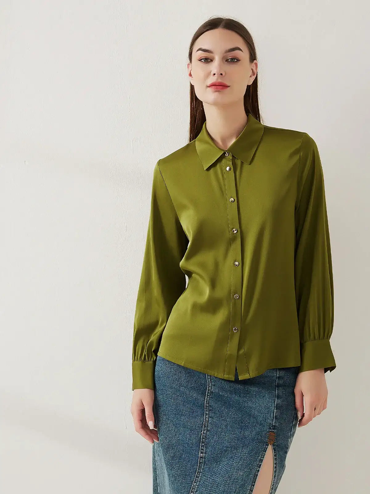Stretch silk double joe shirt#color_Dark Olive