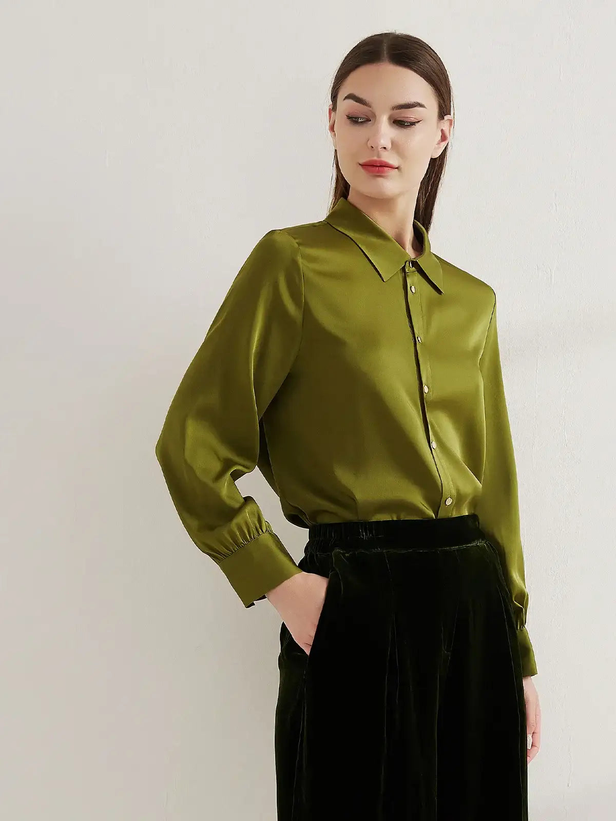 Stretch silk double joe shirt#color_Dark Olive