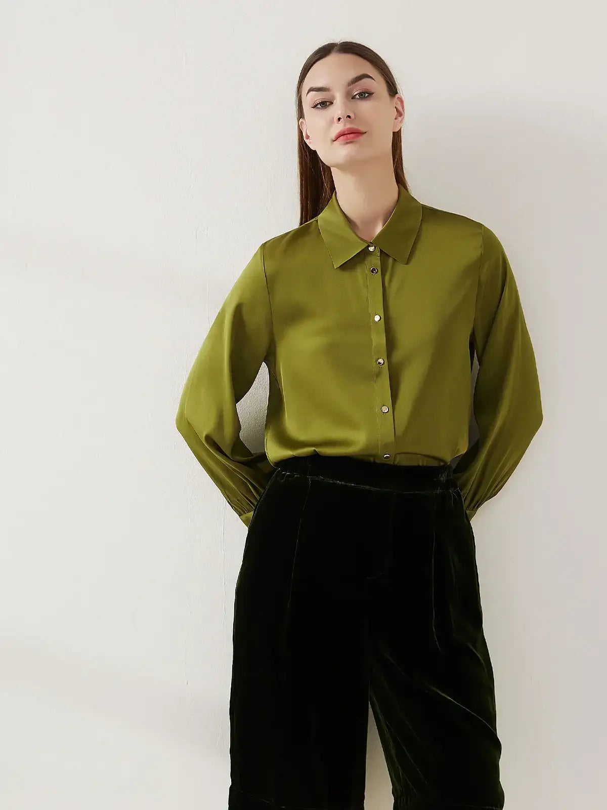 Stretch silk double joe shirt#color_Dark Olive
