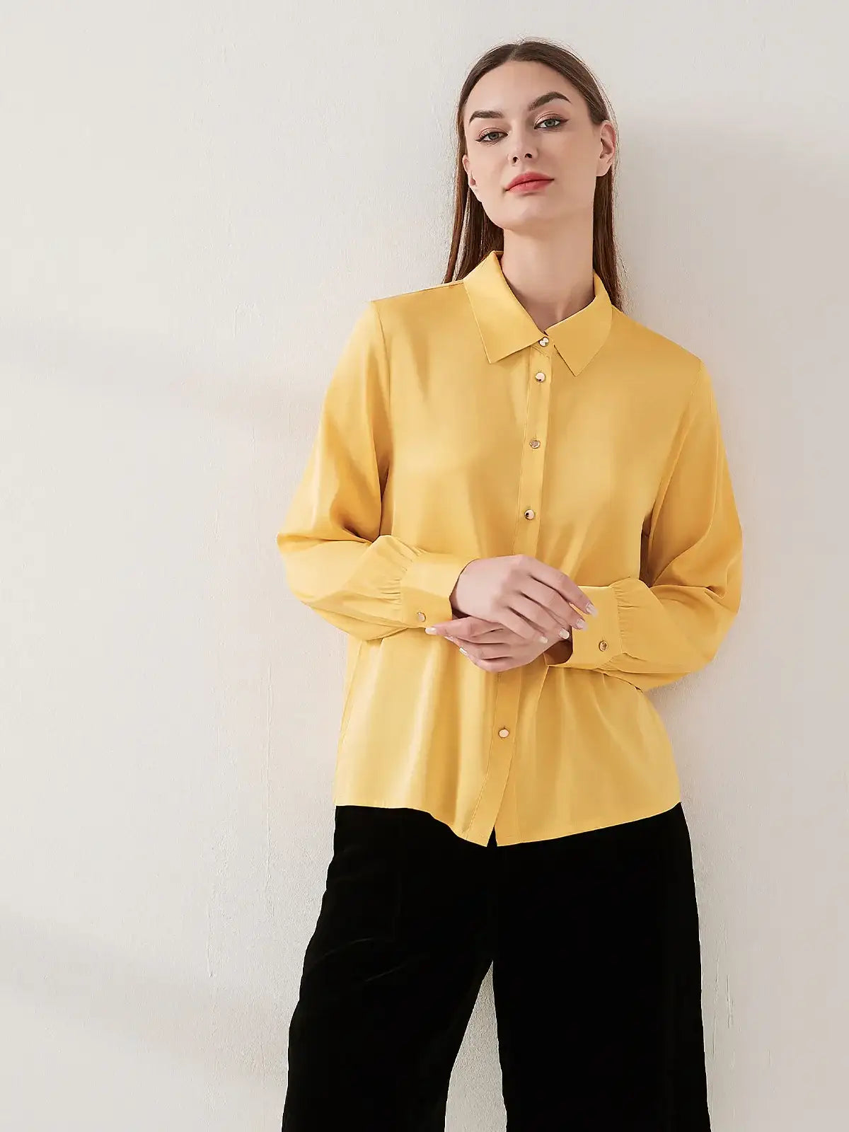Stretch silk double joe shirt#color_Mustard