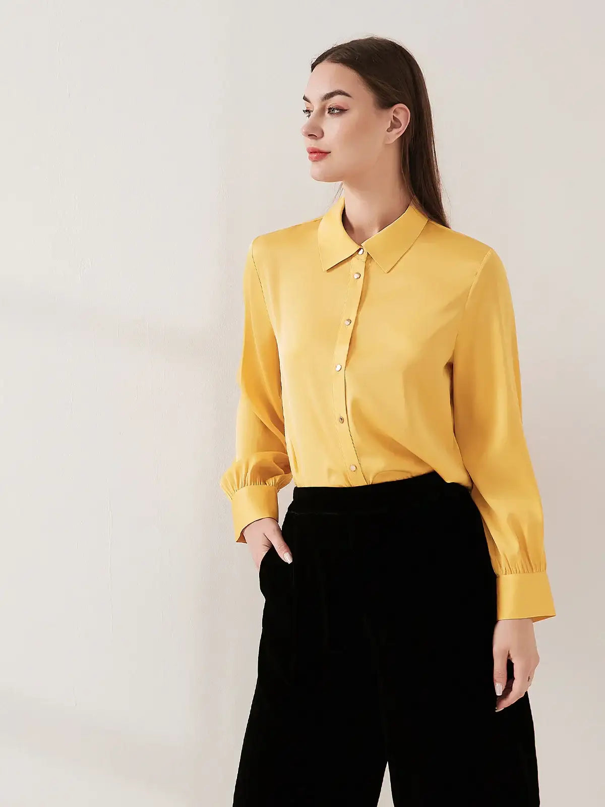 Stretch silk double joe shirt#color_Mustard