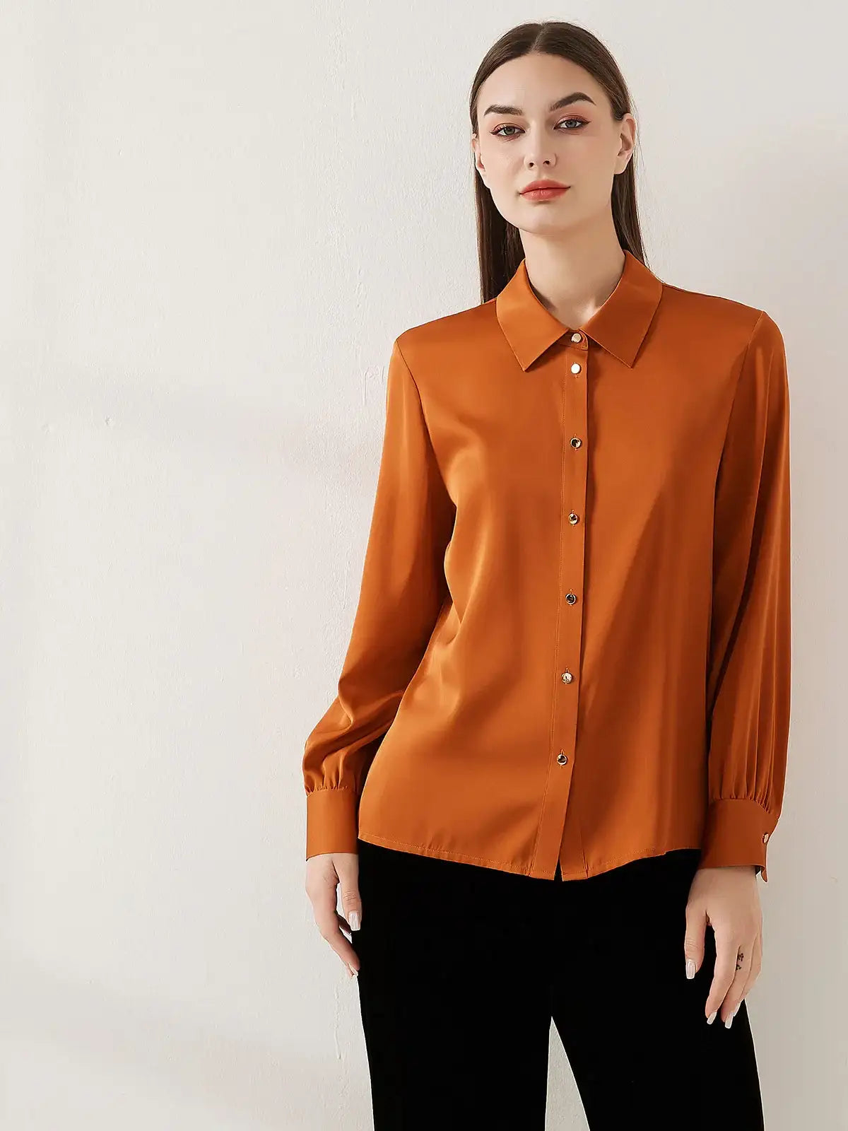 Stretch silk double joe shirt#color_Terracotta