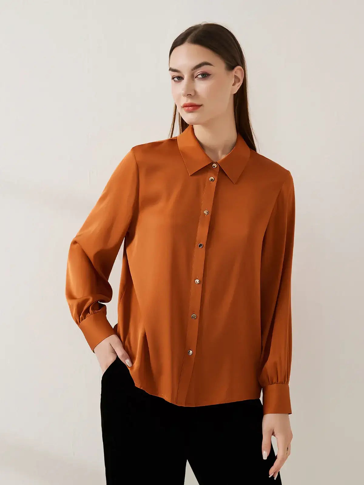 Stretch silk double joe shirt#color_Terracotta
