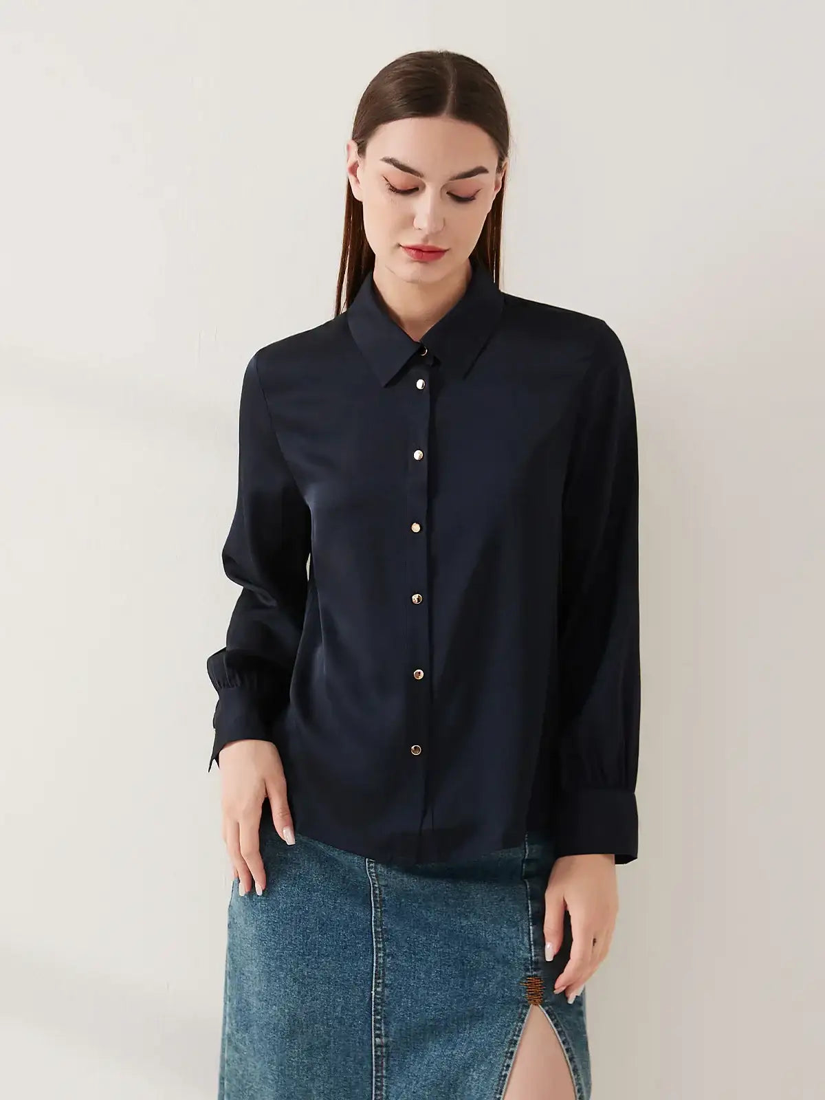 Stretch silk double joe shirt#color_Navy