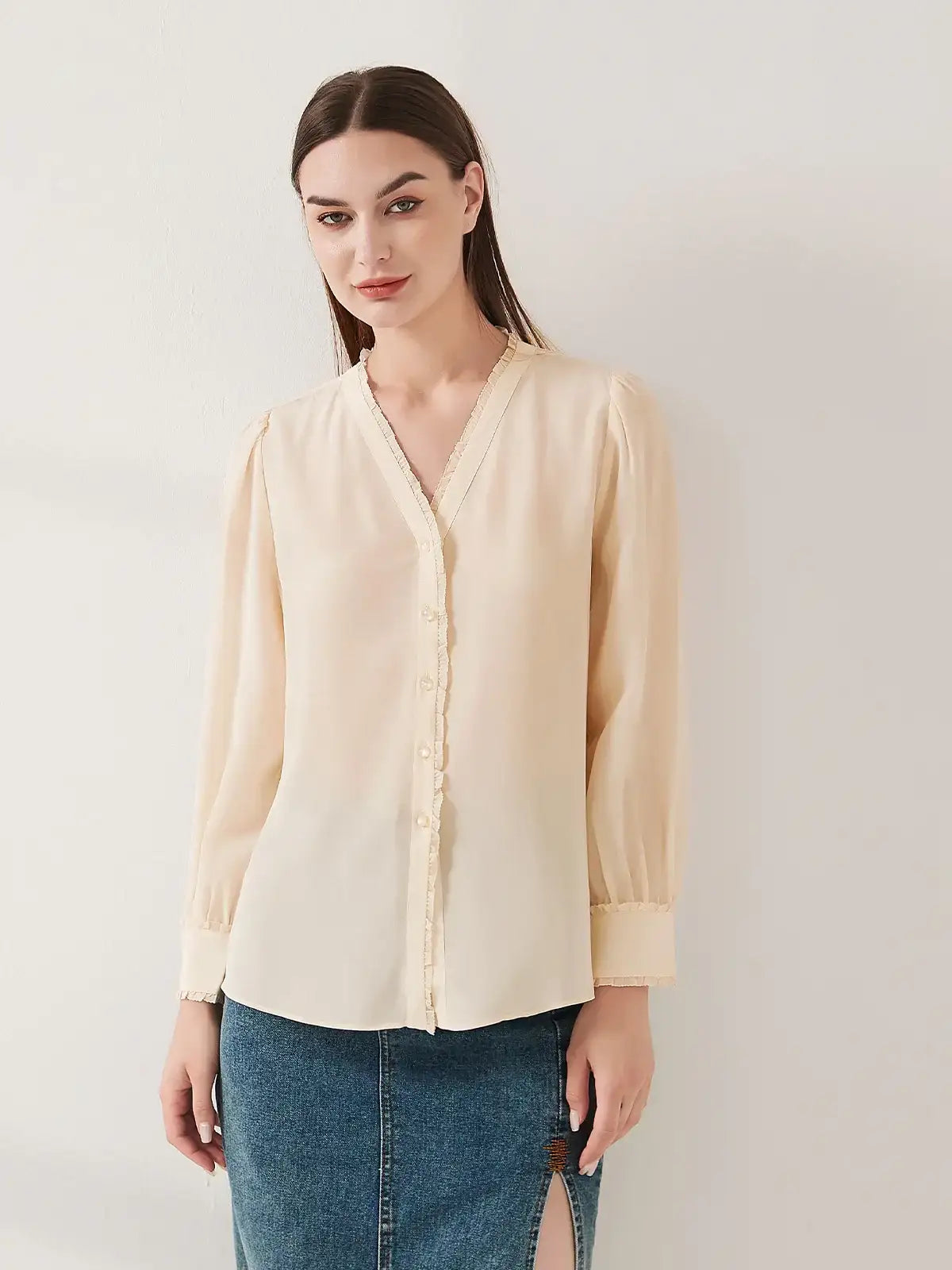 Lace-trimmed crepe de chine silk shirt - JANCESILK