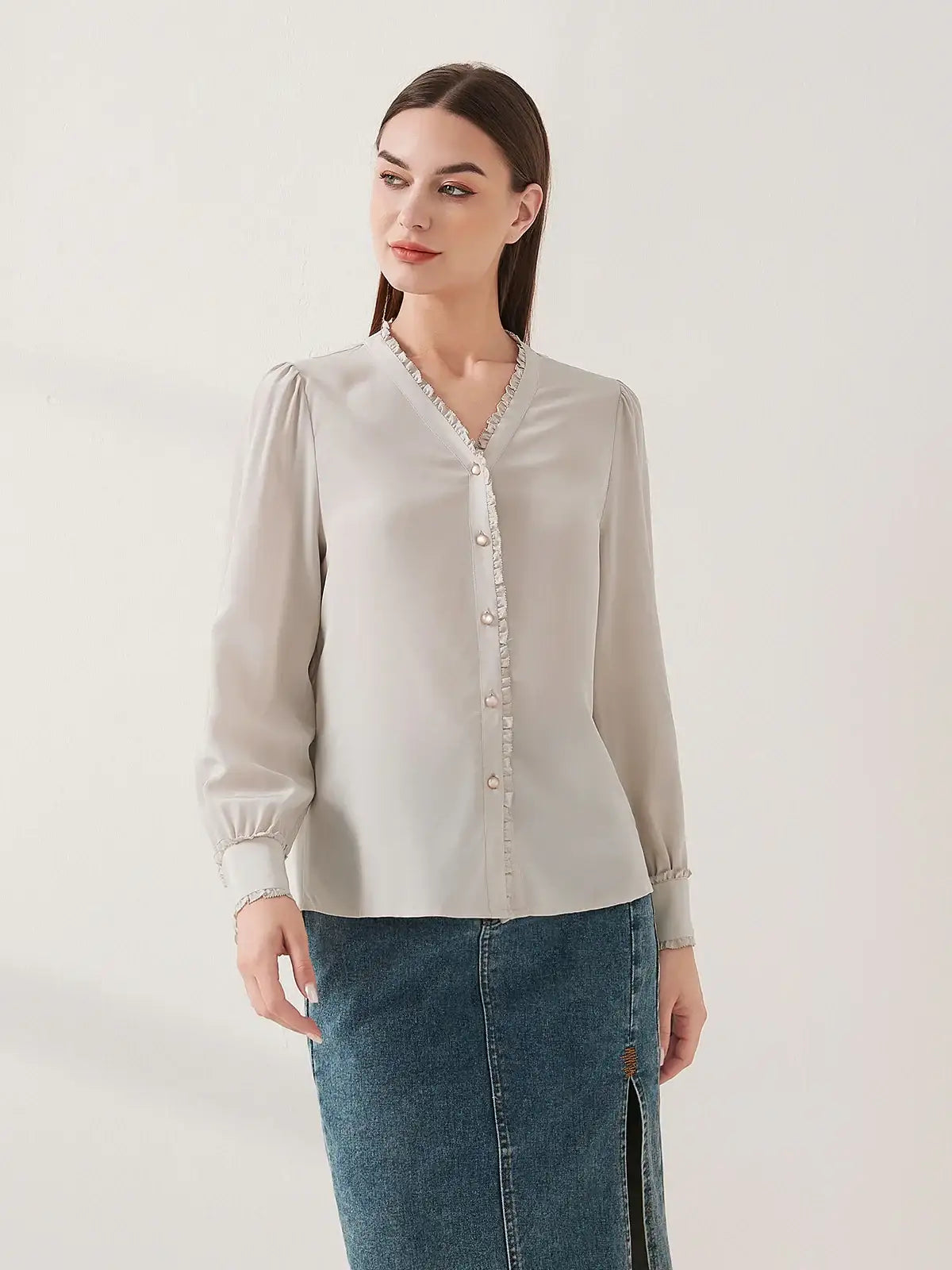 Lace-trimmed crepe de chine silk shirt - JANCESILK
