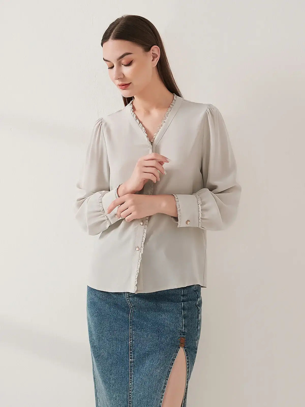 Lace-trimmed crepe de chine silk shirt - JANCESILK