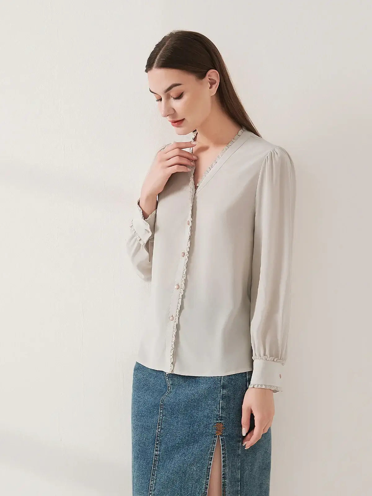 Lace-trimmed crepe de chine silk shirt - JANCESILK