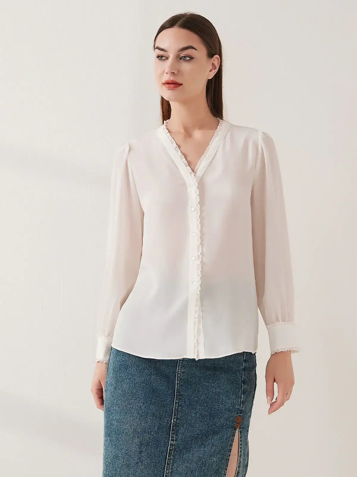 Lace-trimmed crepe de chine silk shirt - JANCESILK