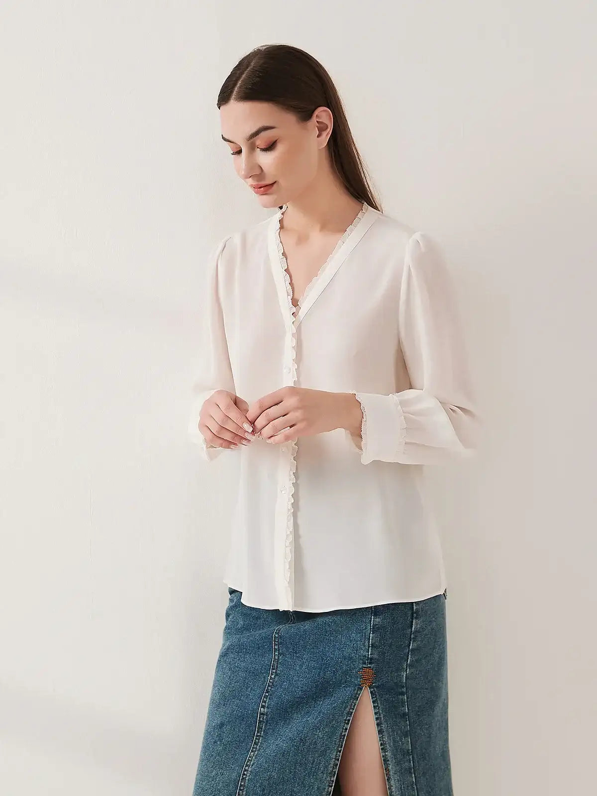 Lace-trimmed crepe de chine silk shirt - JANCESILK
