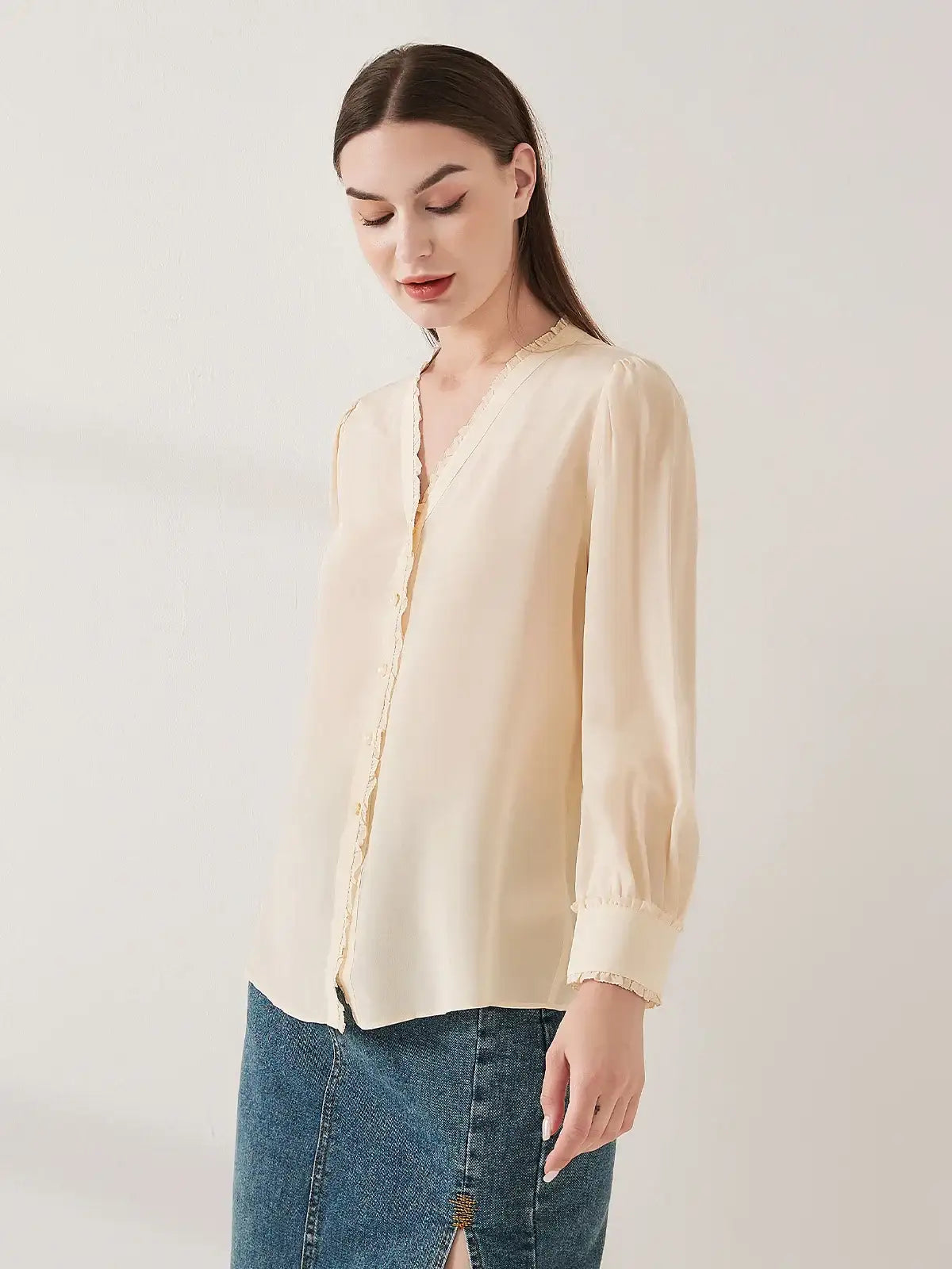 Lace-trimmed crepe de chine silk shirt - JANCESILK