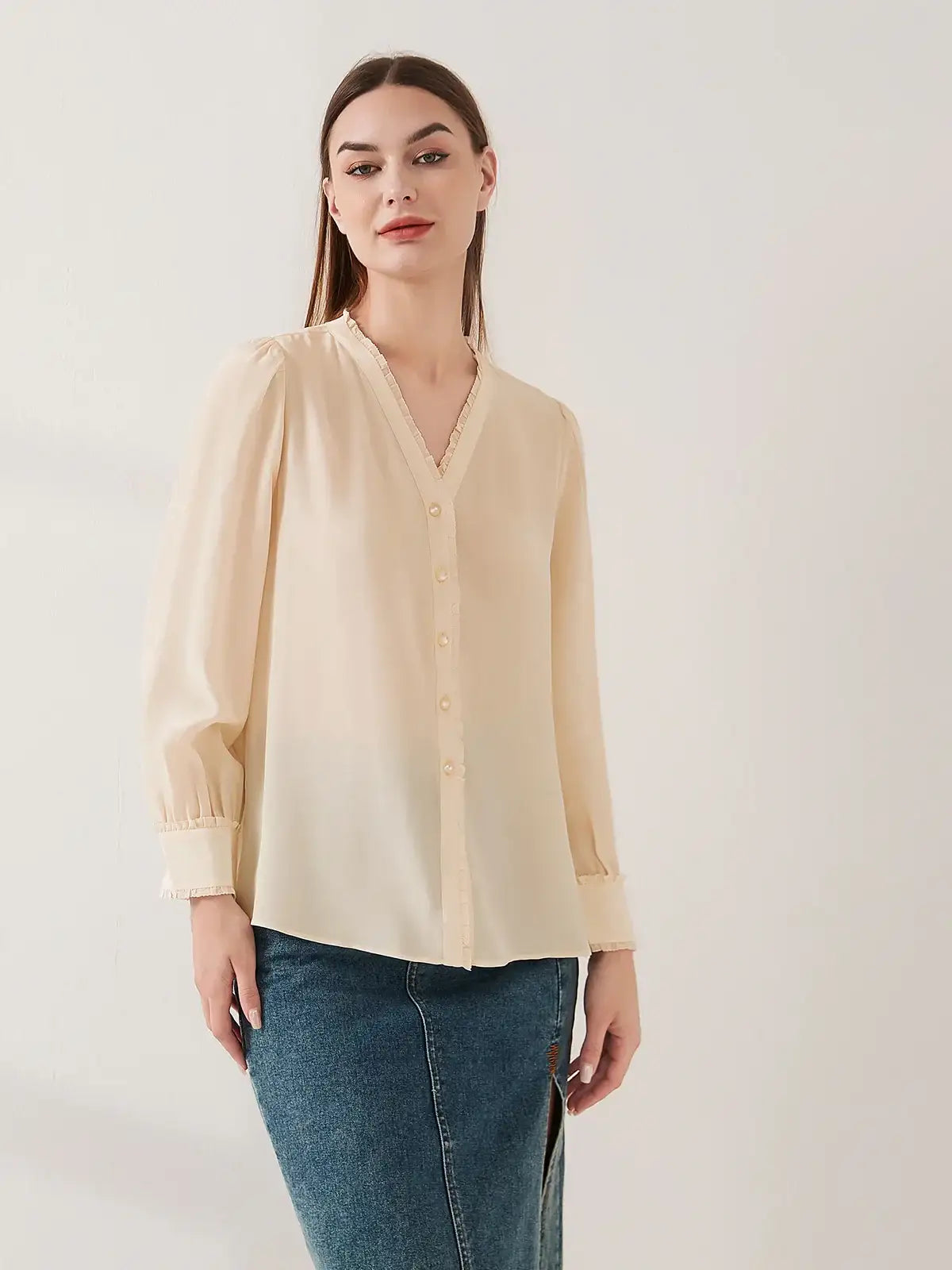 Lace-trimmed crepe de chine silk shirt - JANCESILK