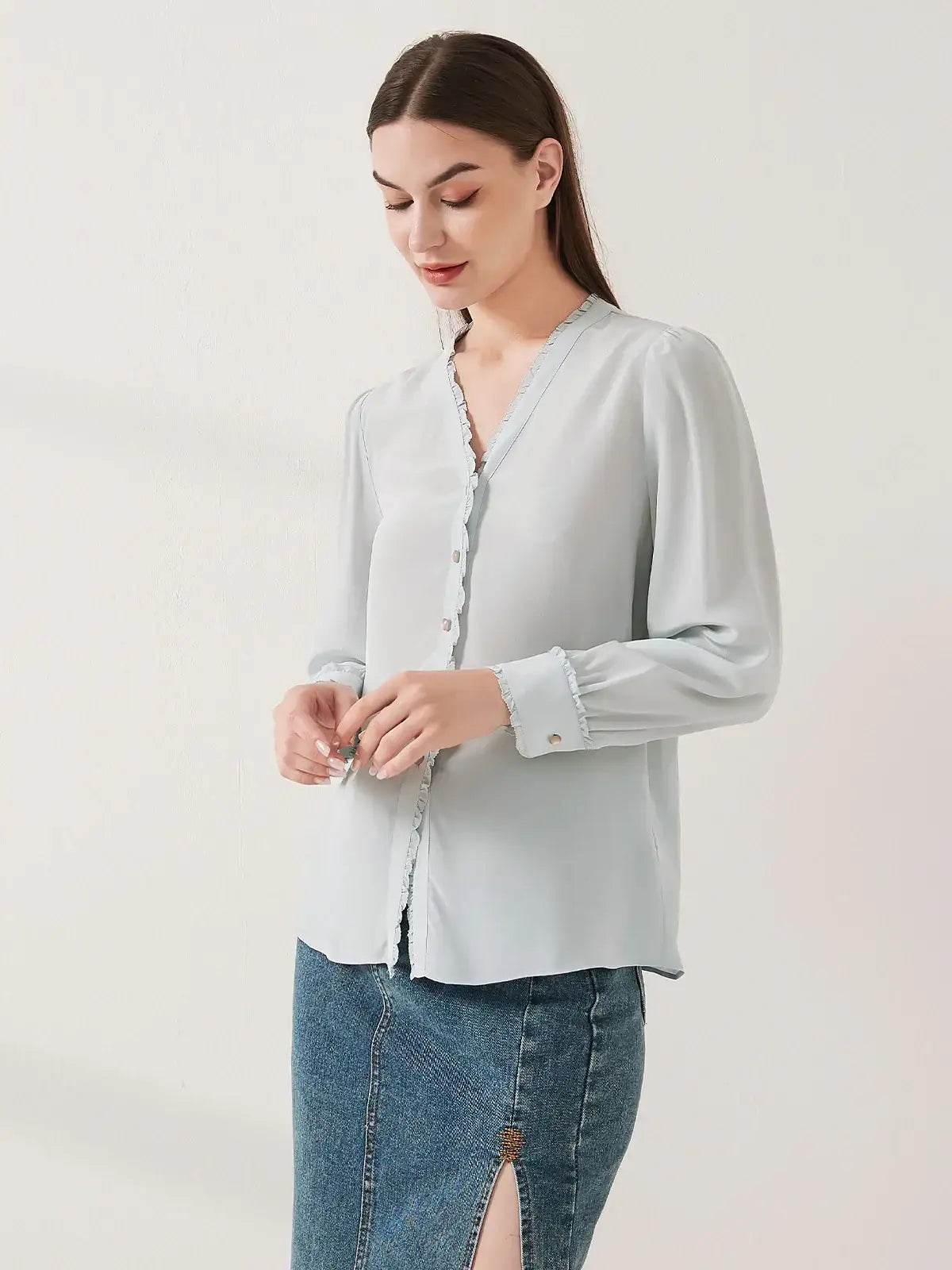Lace-trimmed crepe de chine silk shirt - JANCESILK