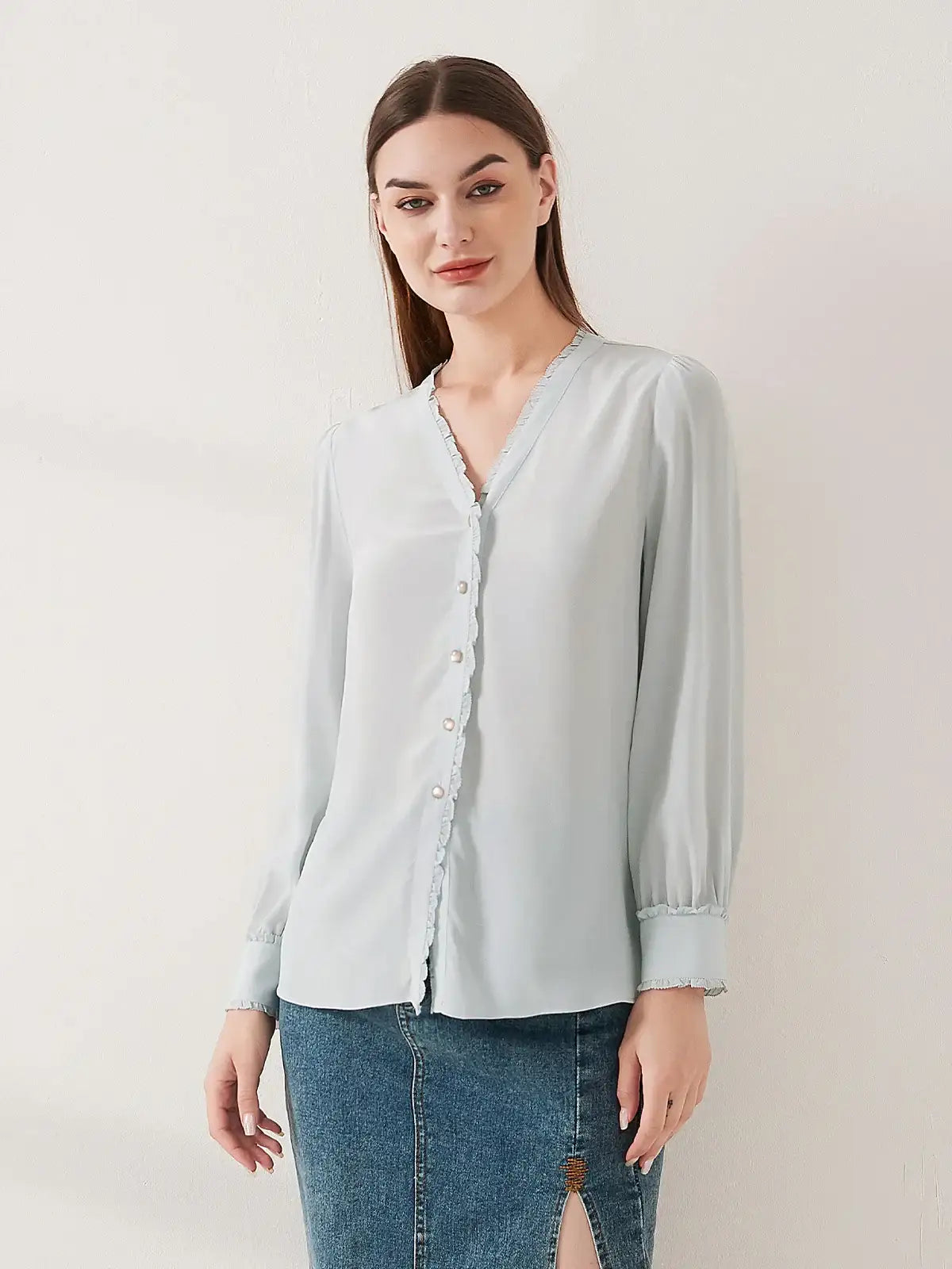 Lace-trimmed crepe de chine silk shirt - JANCESILK