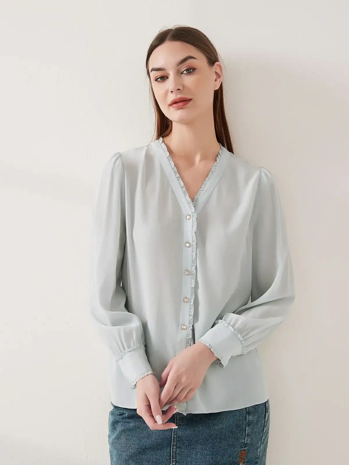 Lace-trimmed crepe de chine silk shirt - JANCESILK