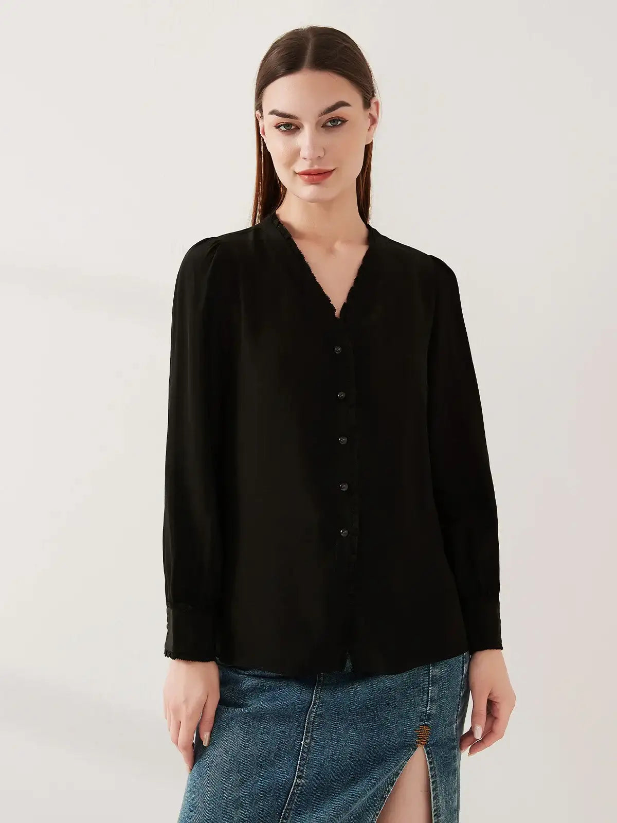 Lace-trimmed crepe de chine silk shirt - JANCESILK