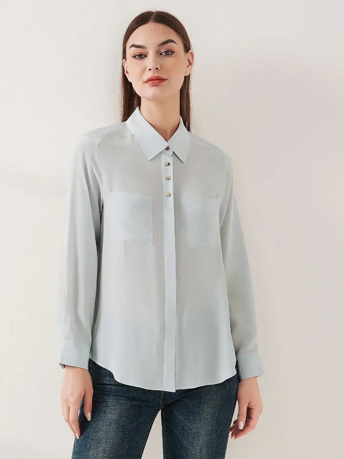 Simple silk crepe de chine shirt with concealed buttons - JANCESILK