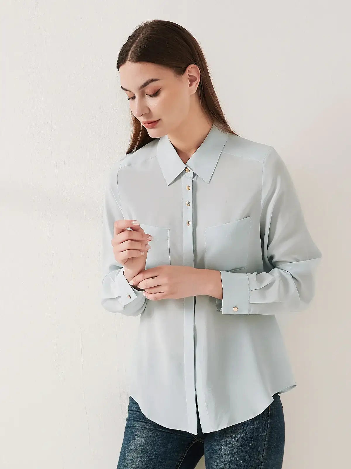 Simple silk crepe de chine shirt with concealed buttons - JANCESILK