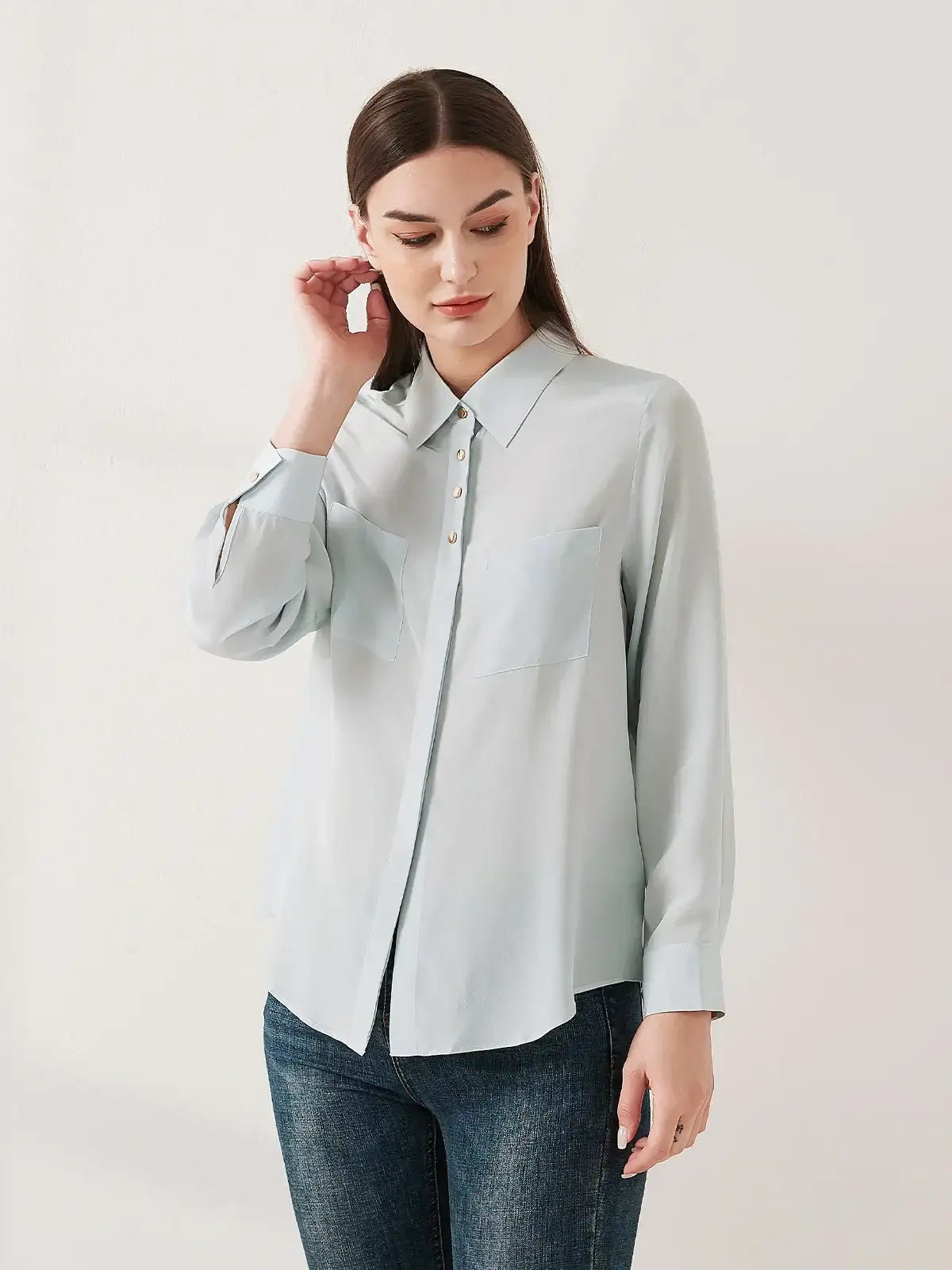 Simple silk crepe de chine shirt with concealed buttons - JANCESILK