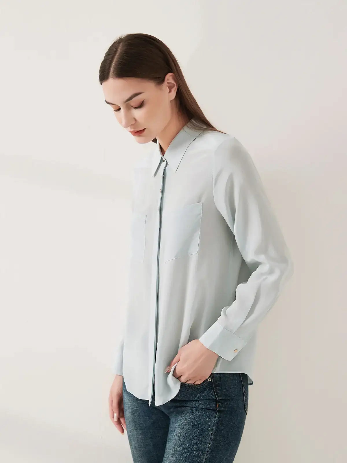 Simple silk crepe de chine shirt with concealed buttons - JANCESILK