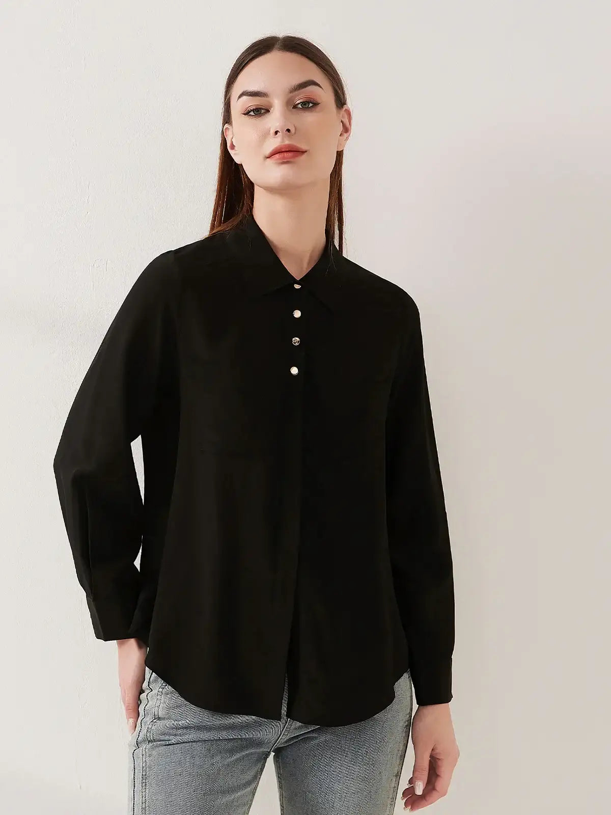 Simple silk crepe de chine shirt with concealed buttons - JANCESILK