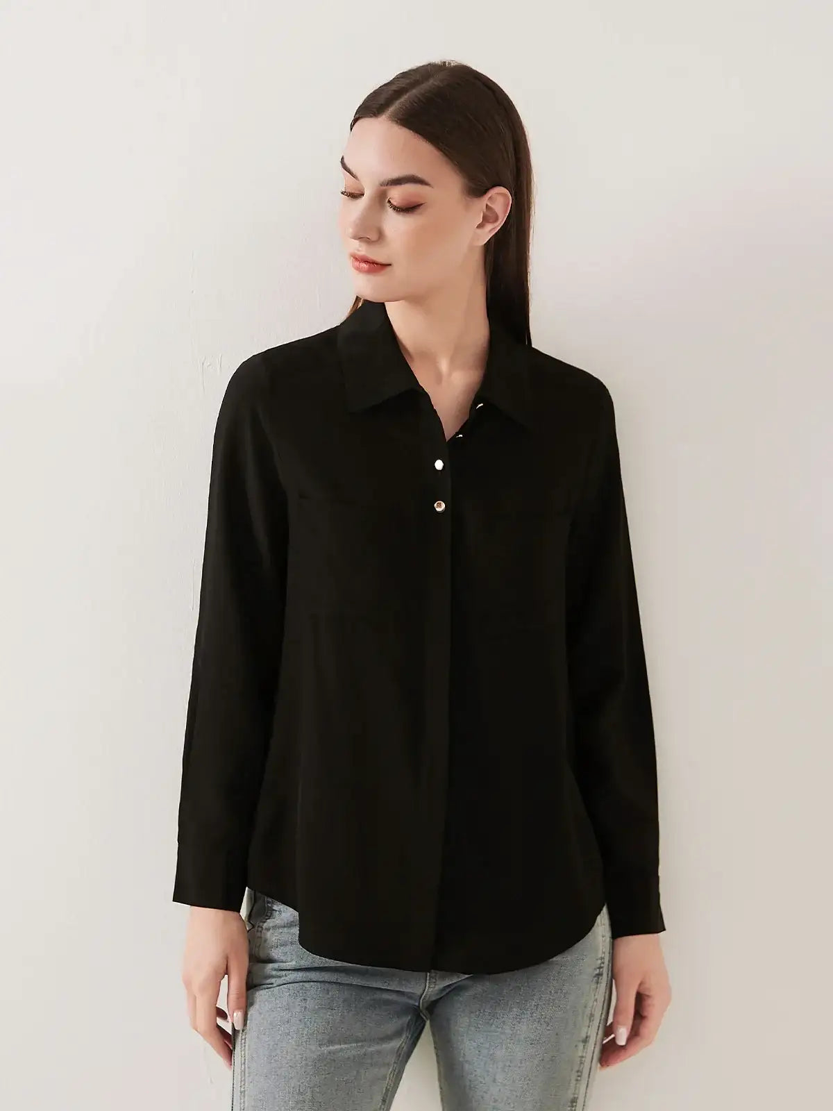 Simple silk crepe de chine shirt with concealed buttons - JANCESILK