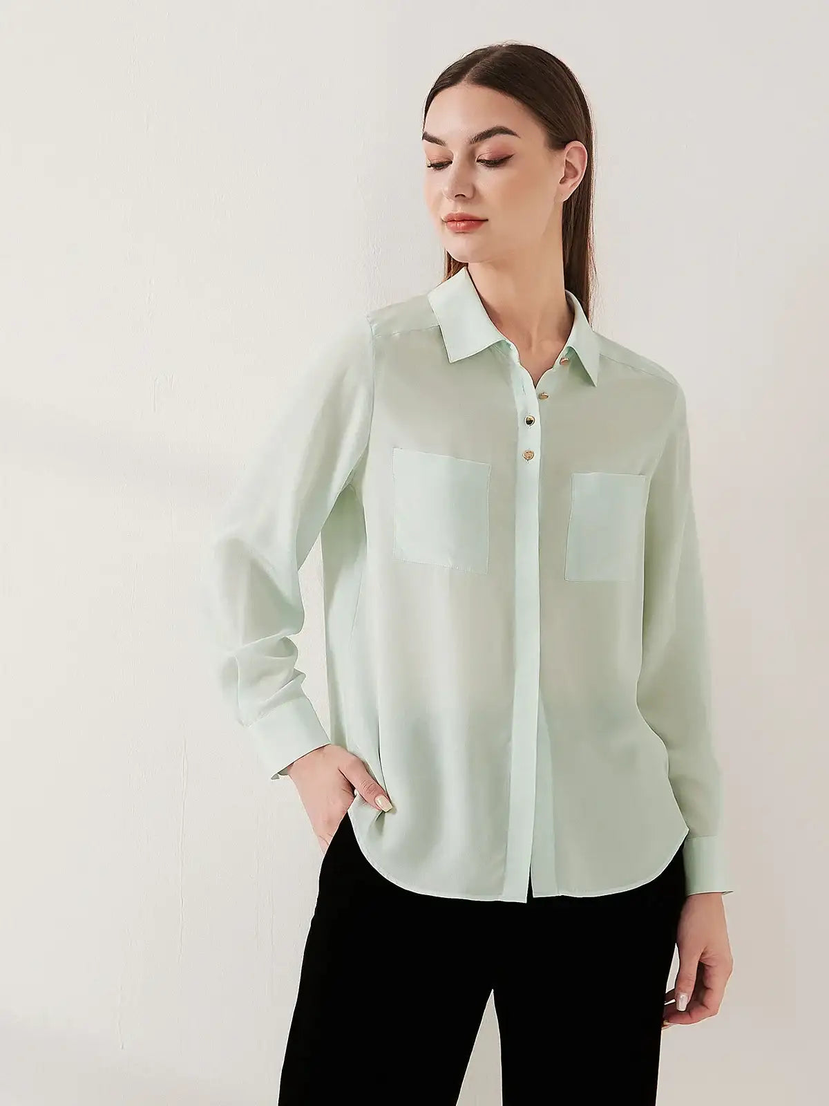Simple silk crepe de chine shirt with concealed buttons - JANCESILK