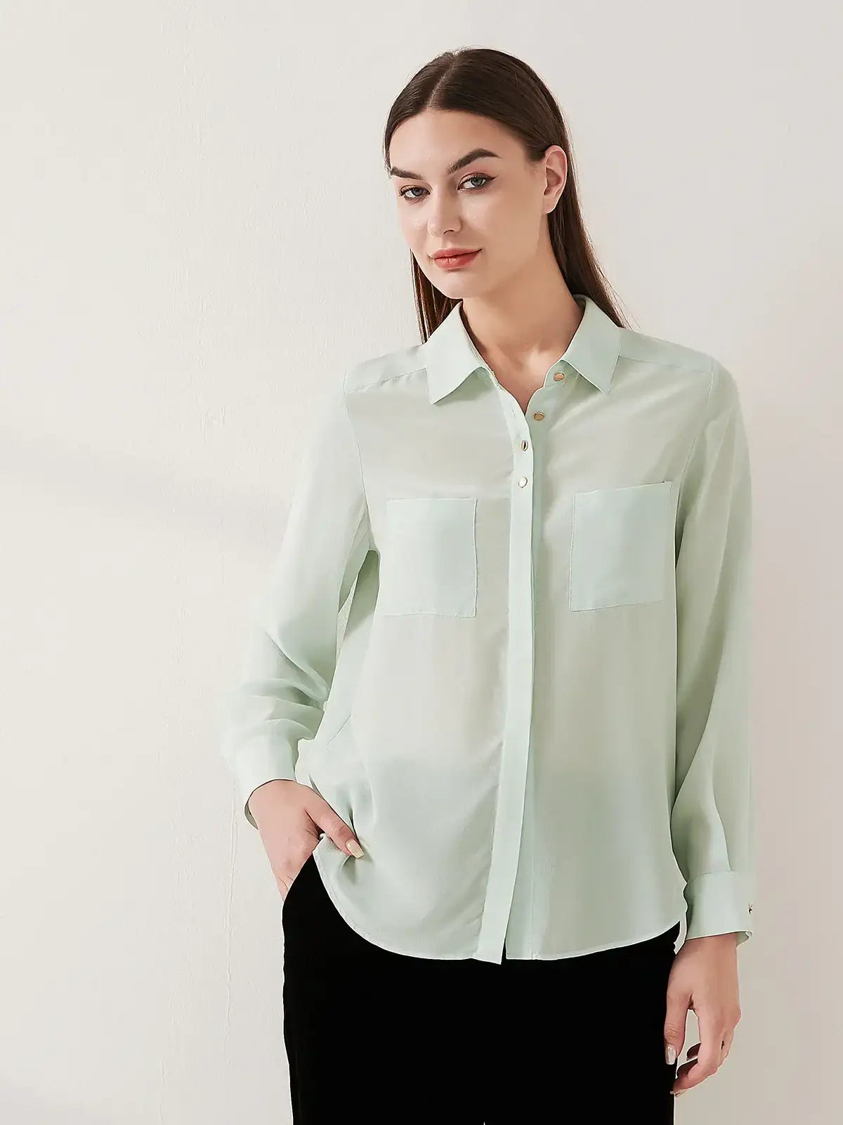 Simple silk crepe de chine shirt with concealed buttons - JANCESILK
