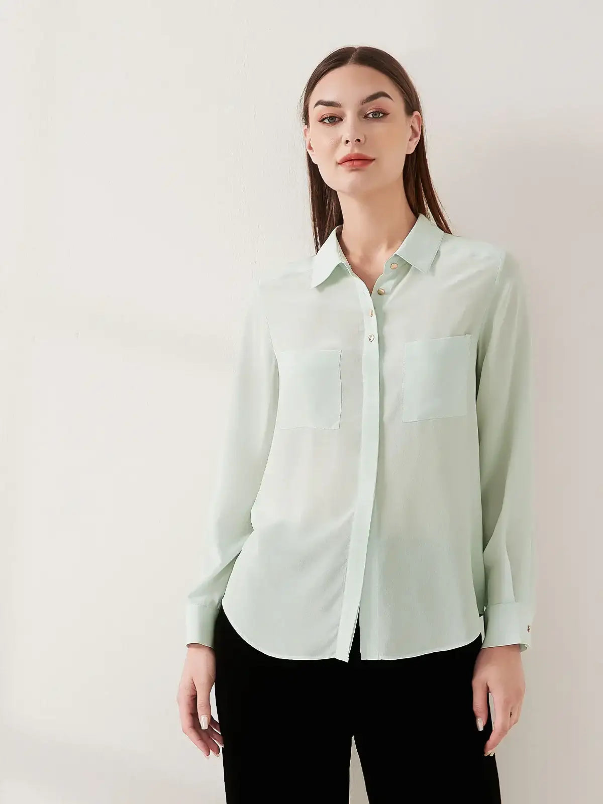 Simple silk crepe de chine shirt with concealed buttons - JANCESILK