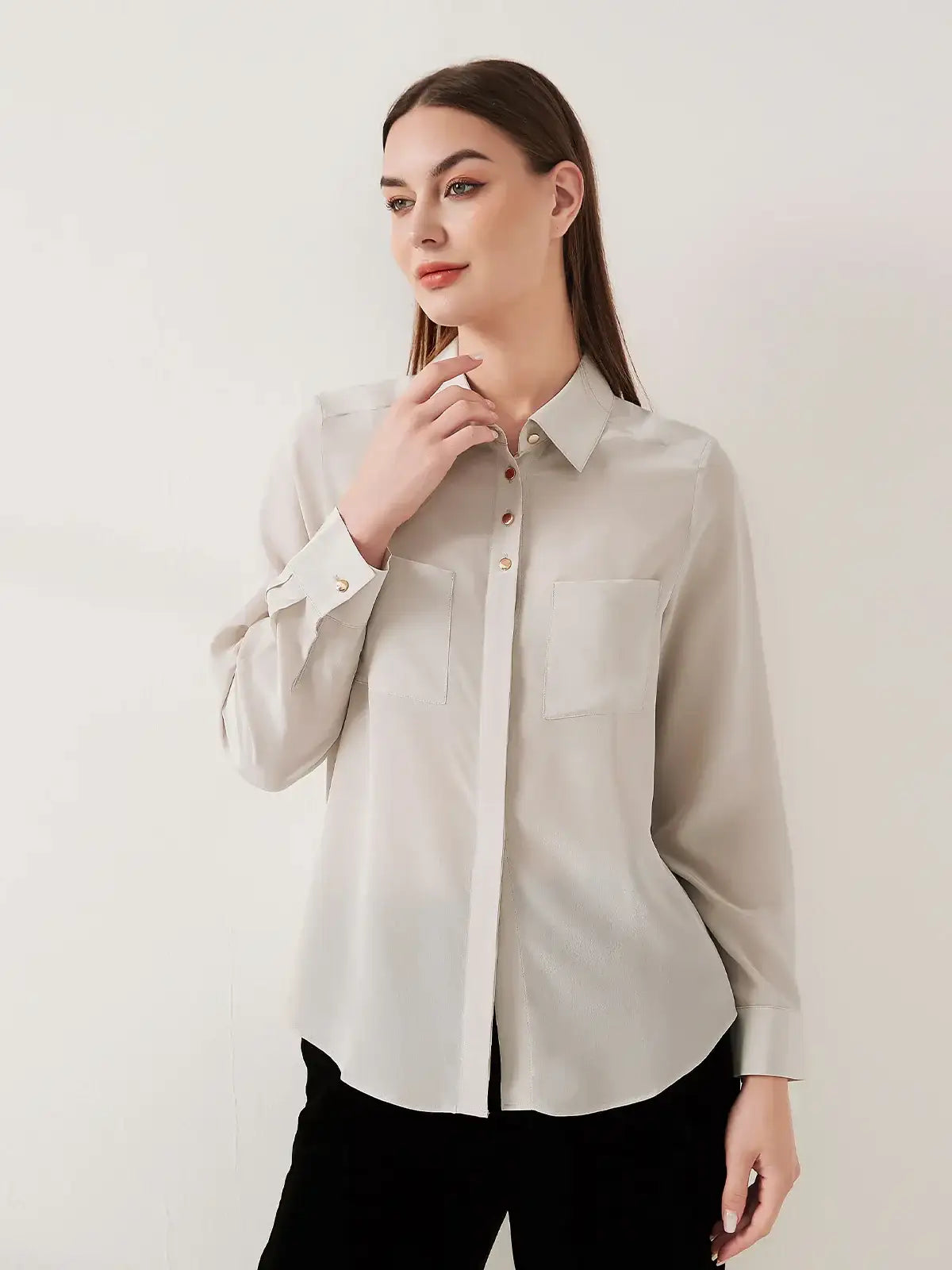 Simple silk crepe de chine shirt with concealed buttons - JANCESILK