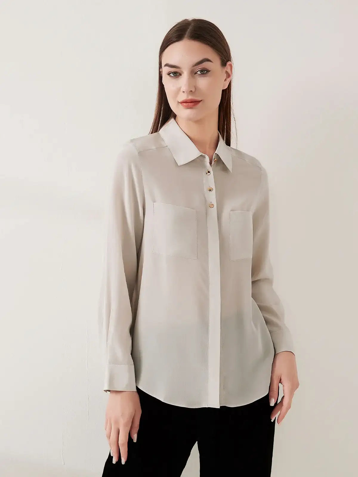 Simple silk crepe de chine shirt with concealed buttons - JANCESILK