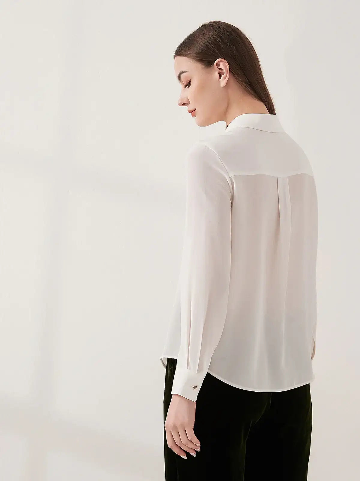 Simple silk crepe de chine shirt with concealed buttons - JANCESILK