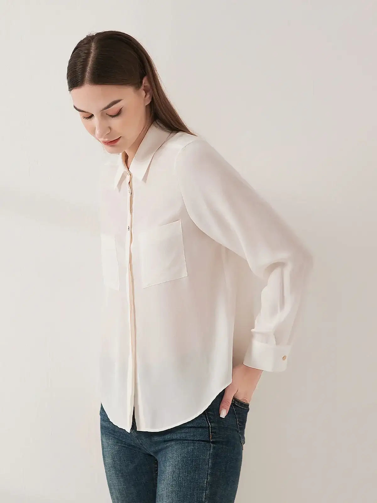 Simple silk crepe de chine shirt with concealed buttons - JANCESILK